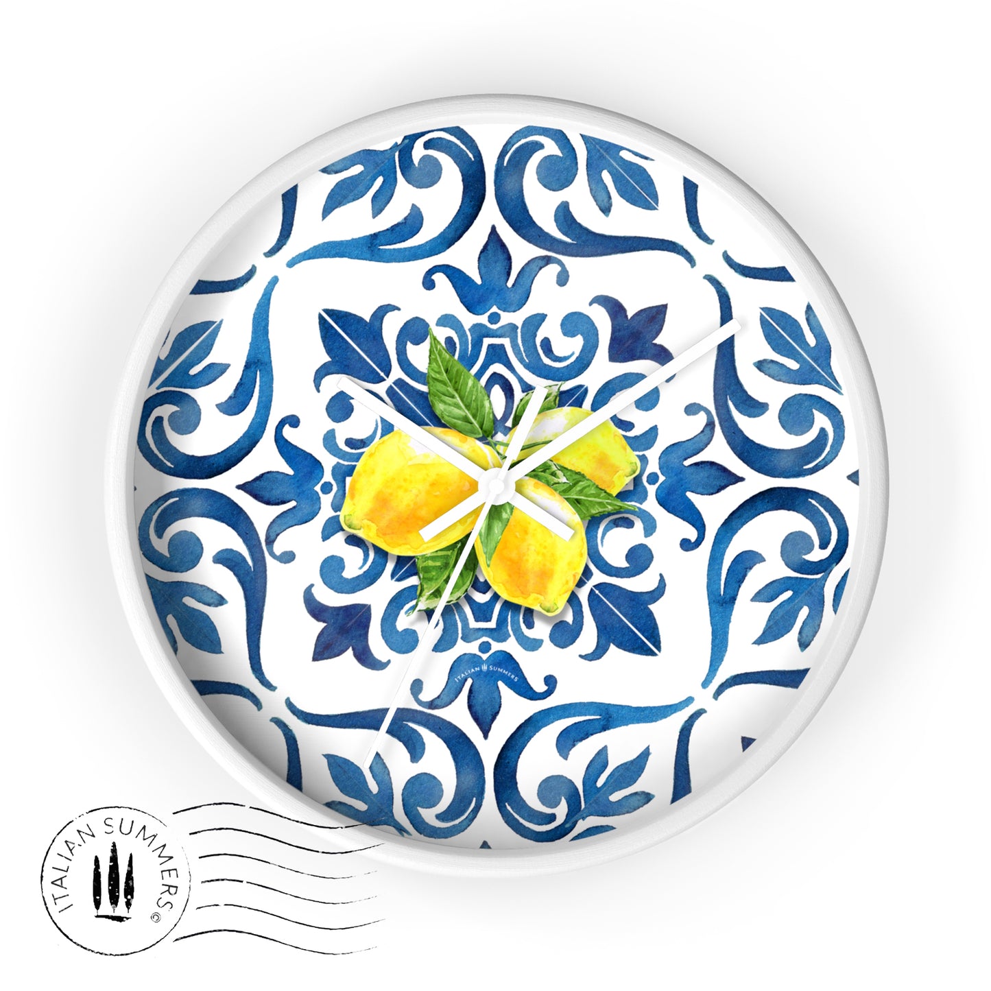 Whether you're a fan of maiolica blue tiles, Sorrento lemons, or both, this clock is sure to be the perfect addition to any room.