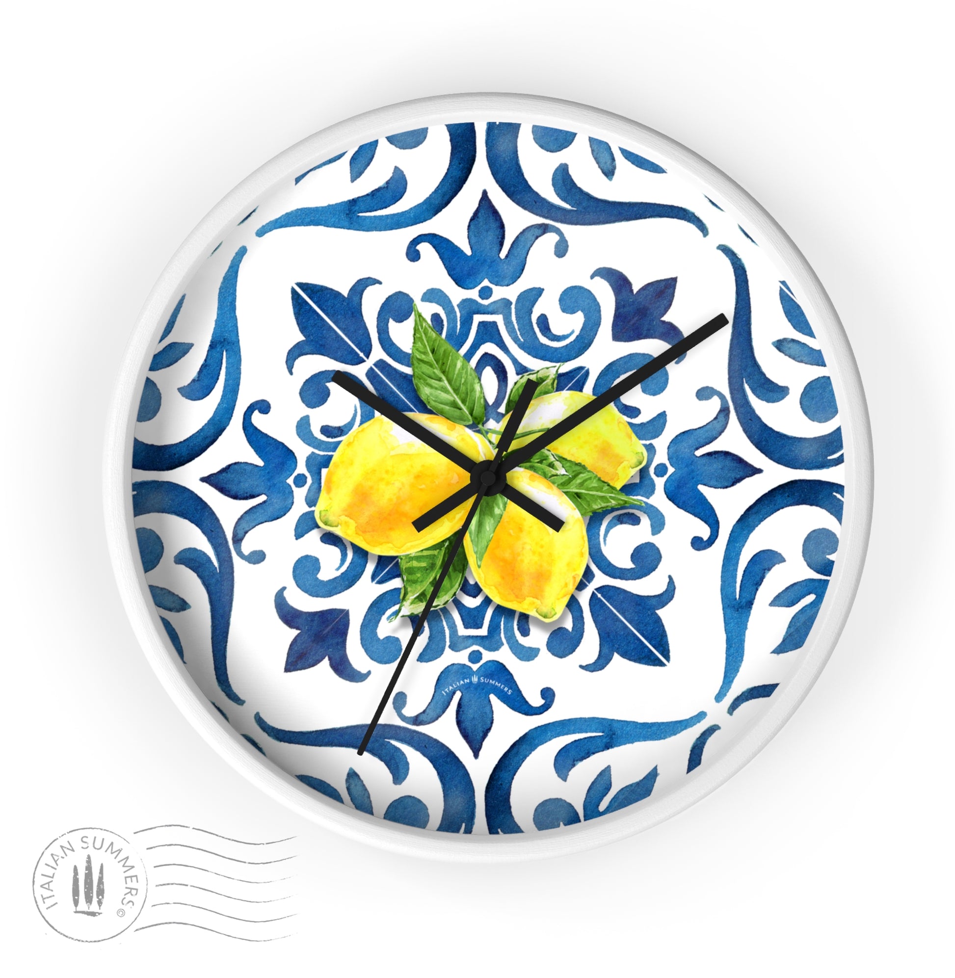 Whether you're a fan of maiolica blue tiles, Sorrento lemons, or both, this clock is sure to be the perfect addition to any room.