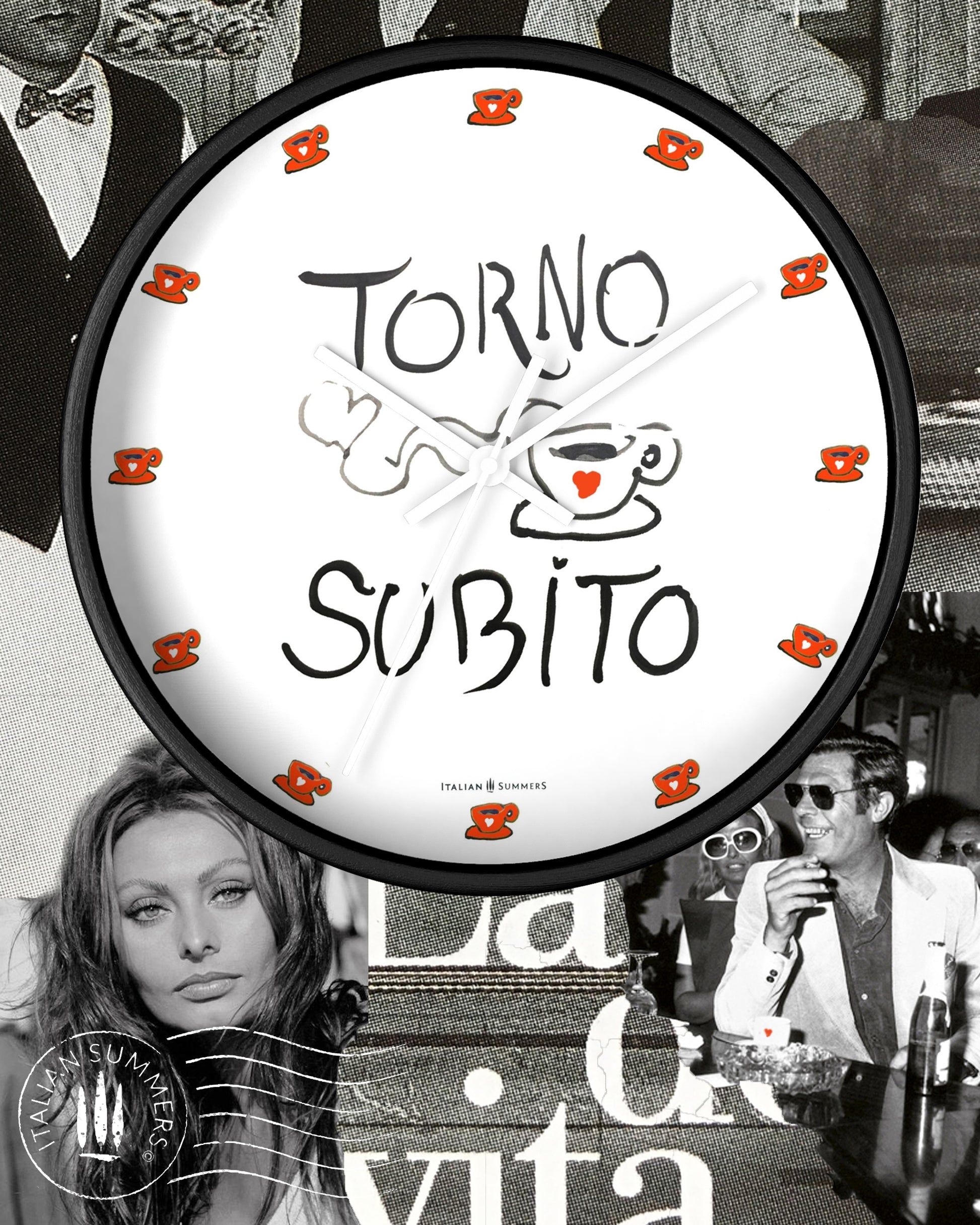 Italy inspired Wall Clock Torno Subito Inspired by the Italian notes left behind by shops on their espresso breaks. Designed and sold by Italian  Summers