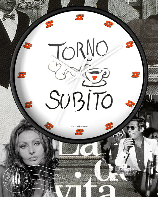 Italy inspired Wall Clock Torno Subito Inspired by the Italian notes left behind by shops on their espresso breaks. Designed and sold by Italian  Summers