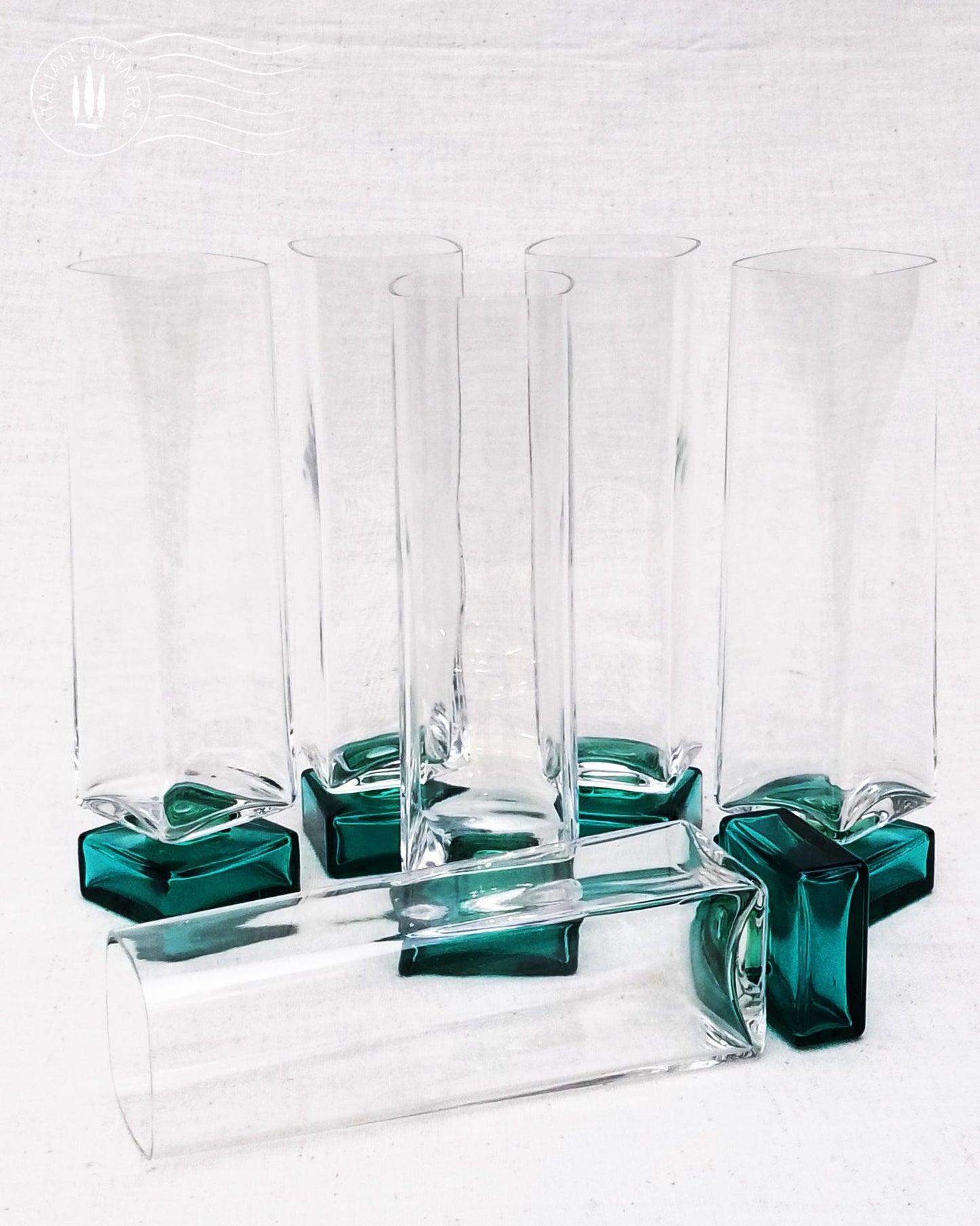 Vintage Bormioli Monet flutes Set of Five | Green Foot Glasses | 70s Italian Barware | Mid Century Modern Home Decor | Whiskey or wine Glasses (Copy)