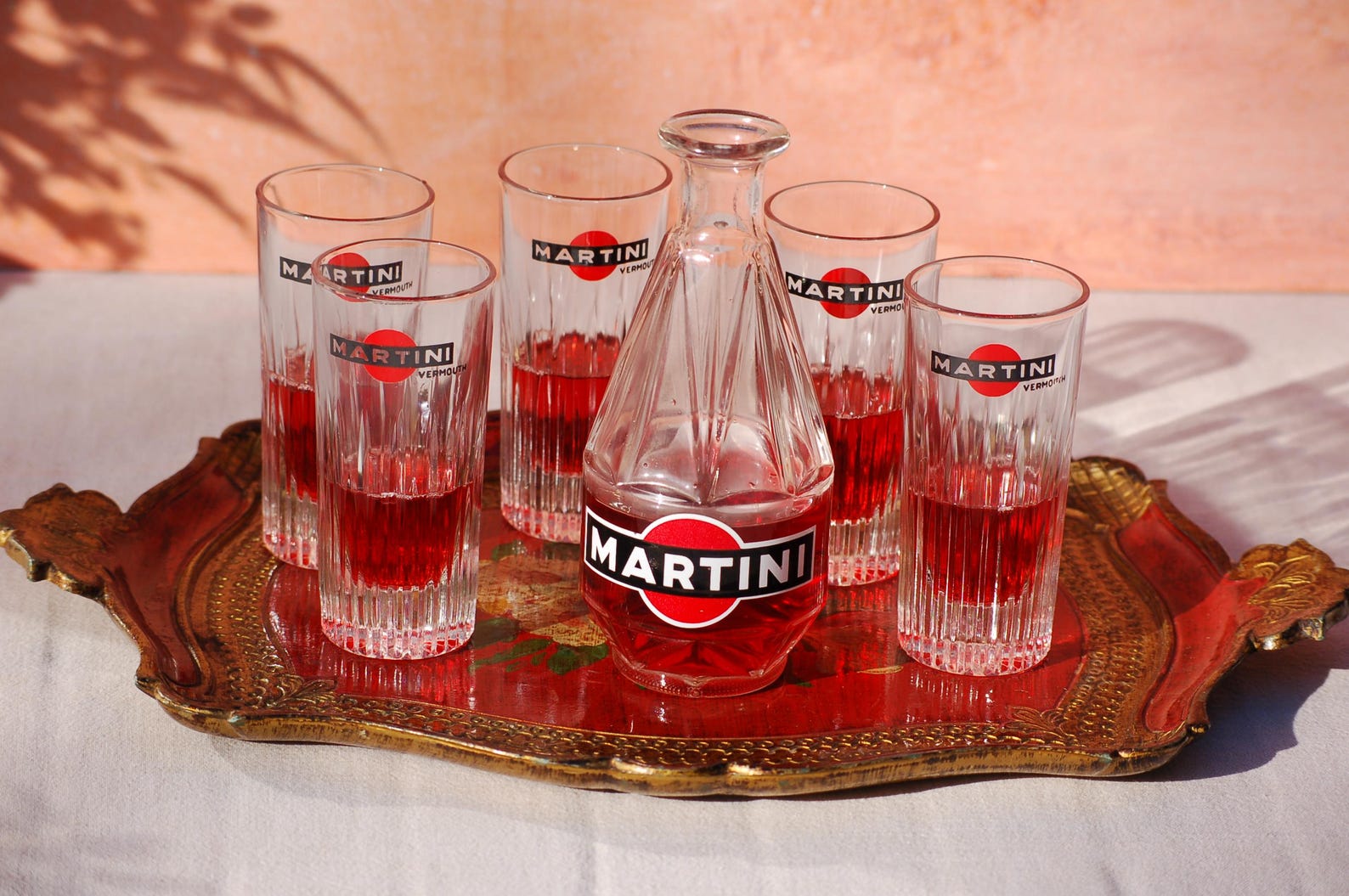 Vintage  1960s Martini glasses set of six, Italy barware, Italian glassware, Dolce Vita cocktail glasses with serving carafe