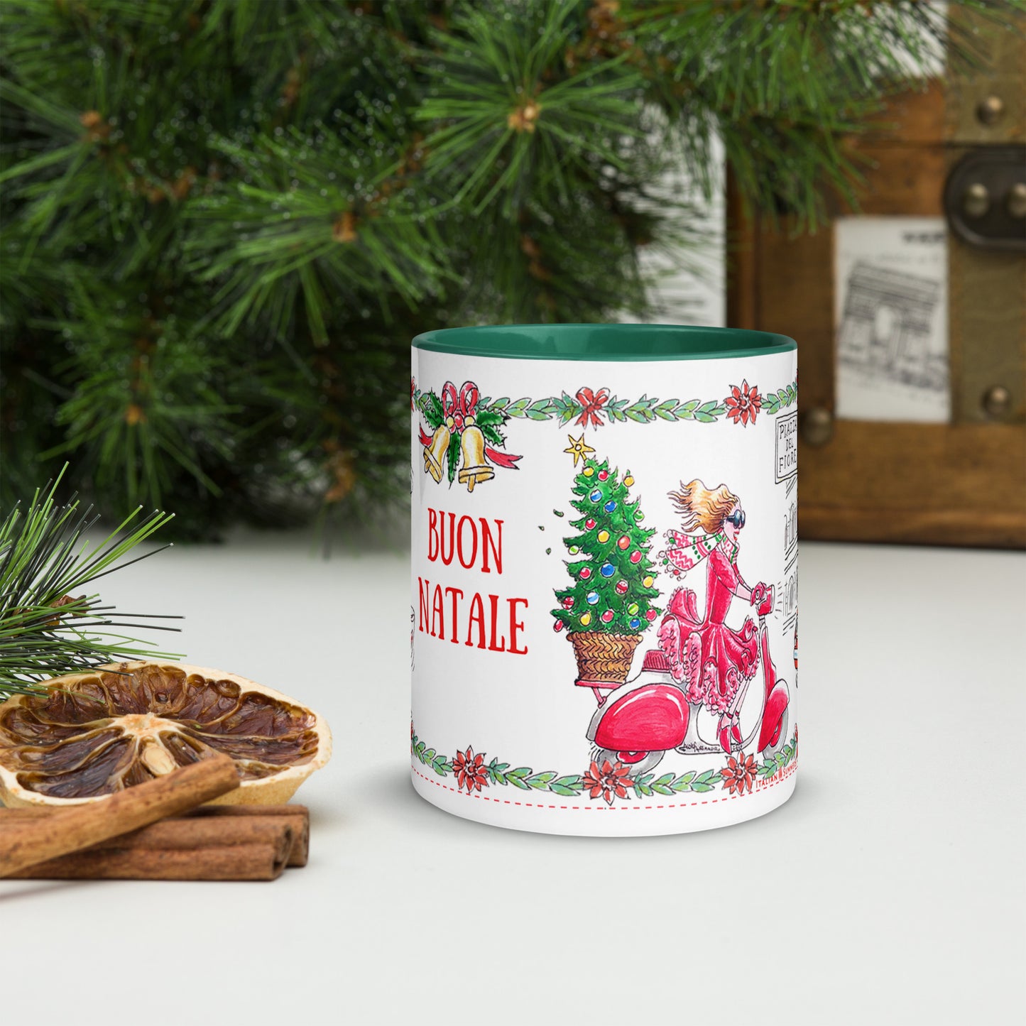 Festive Roma holiday coffee cup with Italian Christmas design