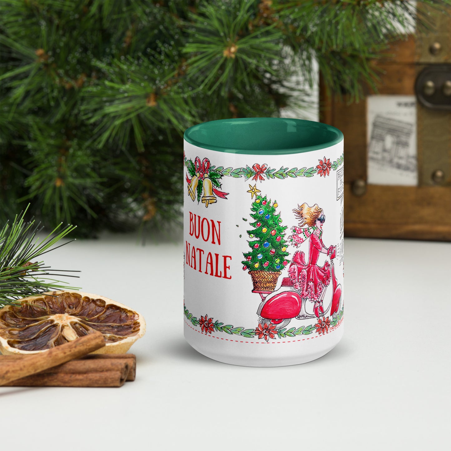 Ceramic mug Natale in Rome holiday illustration