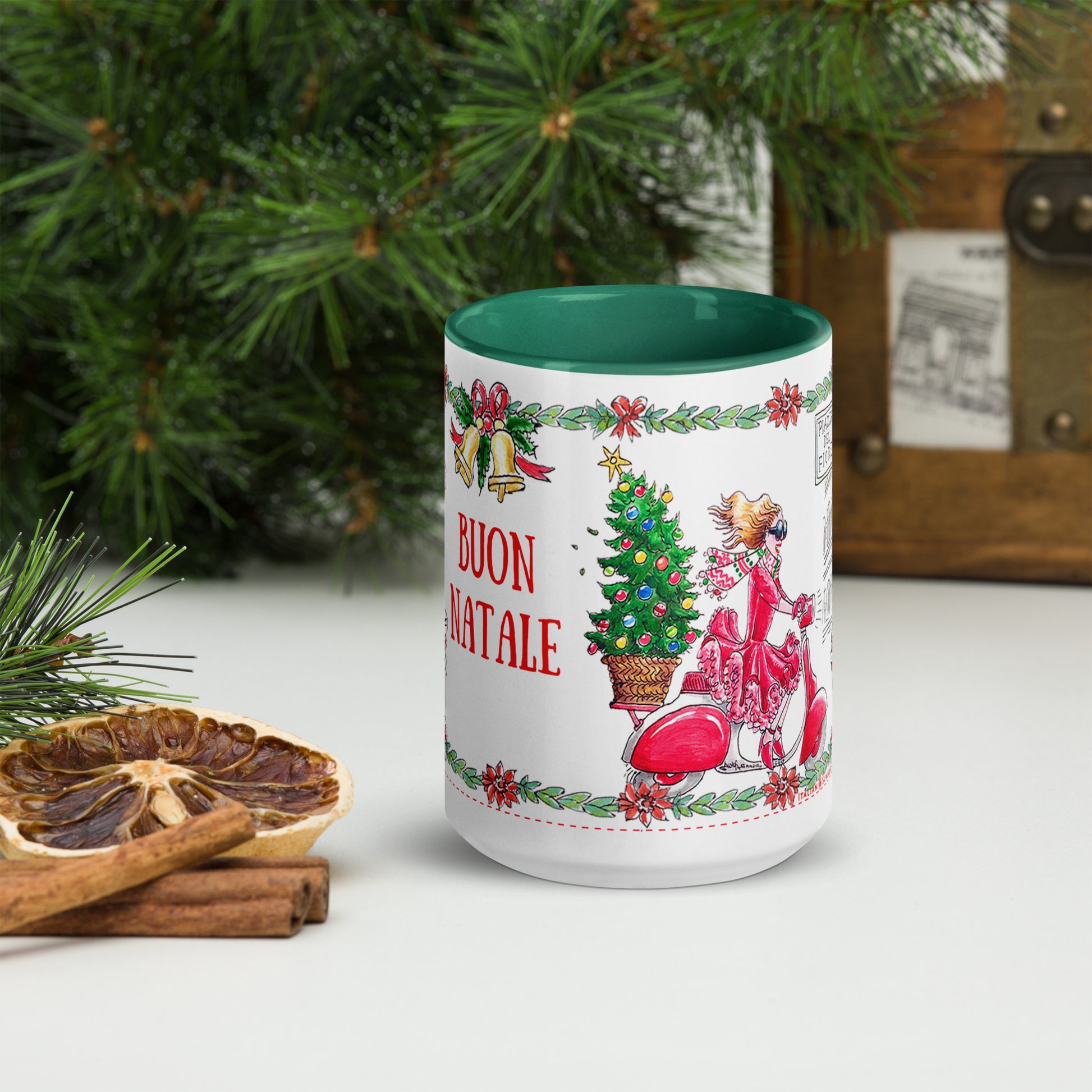 Ceramic mug Natale in Rome holiday illustration