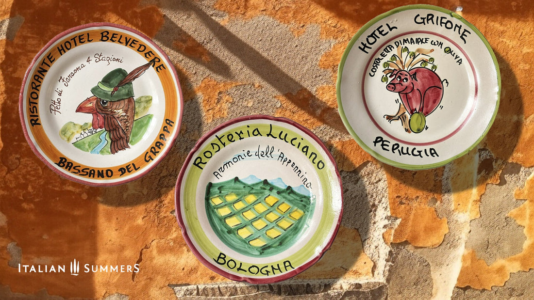 Collection of vintage Italian restaurant plates