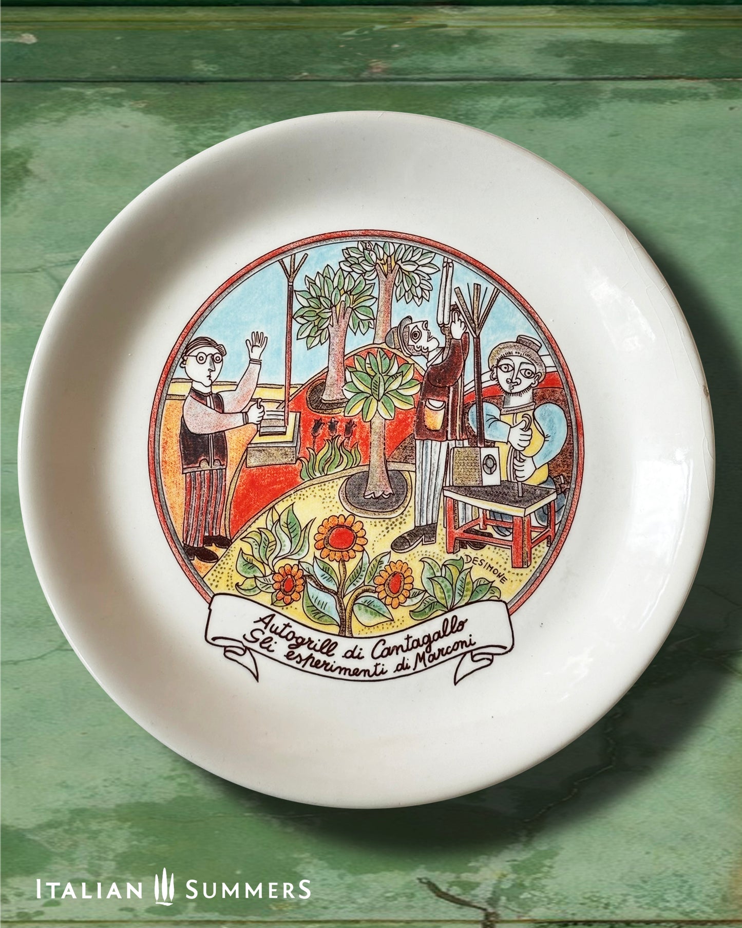 Vintage Autogrill plate by De Simone - Cantagallo Gli Esperimenti di Marconi, 1960s Italian highway memorabilia
