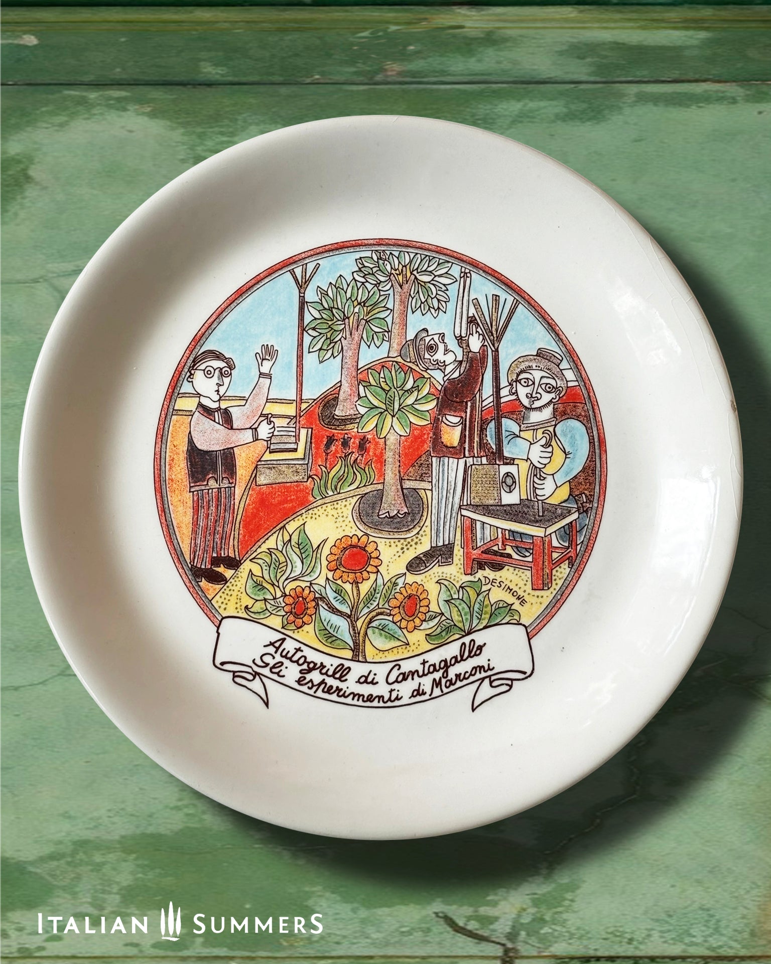 Vintage Autogrill plate by De Simone - Cantagallo Gli Esperimenti di Marconi, 1960s Italian highway memorabilia
