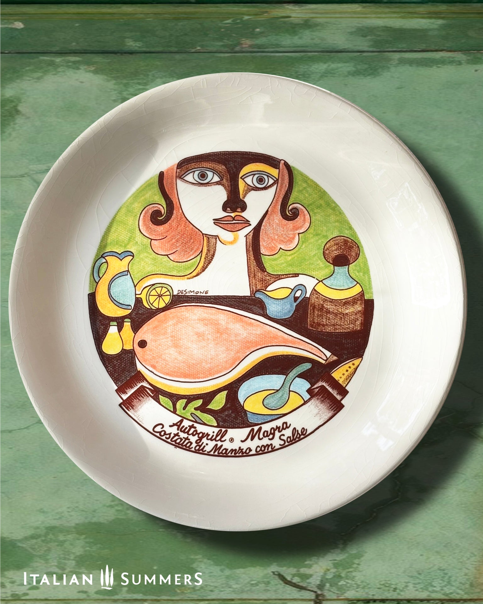Vintage Autogrill plate by De Simone - Magra Costata di Manzo con Salse, 1960s Italian highway memorabilia
