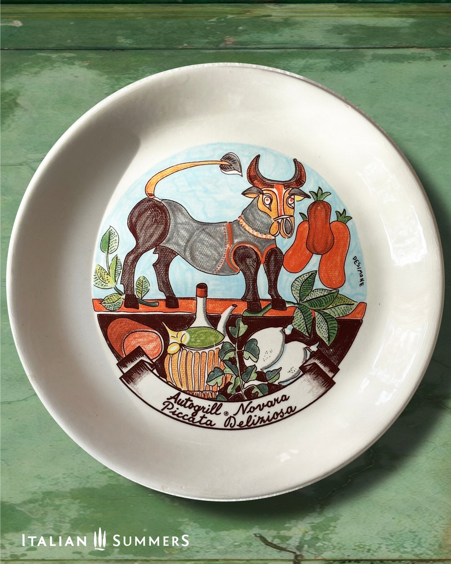 Vintage Autogrill plate by De Simone - Novara Piccata Deliziosa, 1960s Italian highway memorabilia
