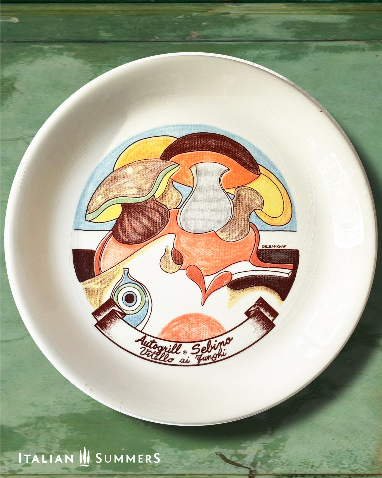 Vintage Autogrill plate by De Simone - Limena Seppie alla Veneziana, 1960s Italian highway memorabilia
