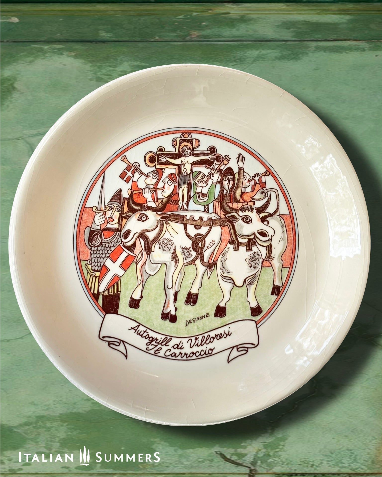 Vintage Autogrill plate by De Simone - Di Villoresi Il Carroccio, 1960s Italian highway memorabilia
