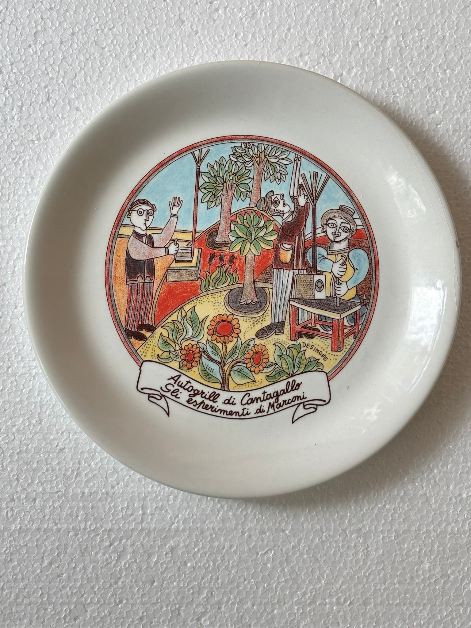Vintage Autogrill plate by De Simone - Cantagallo Gli Esperimenti di Marconi, 1970s Italian highway memorabilia