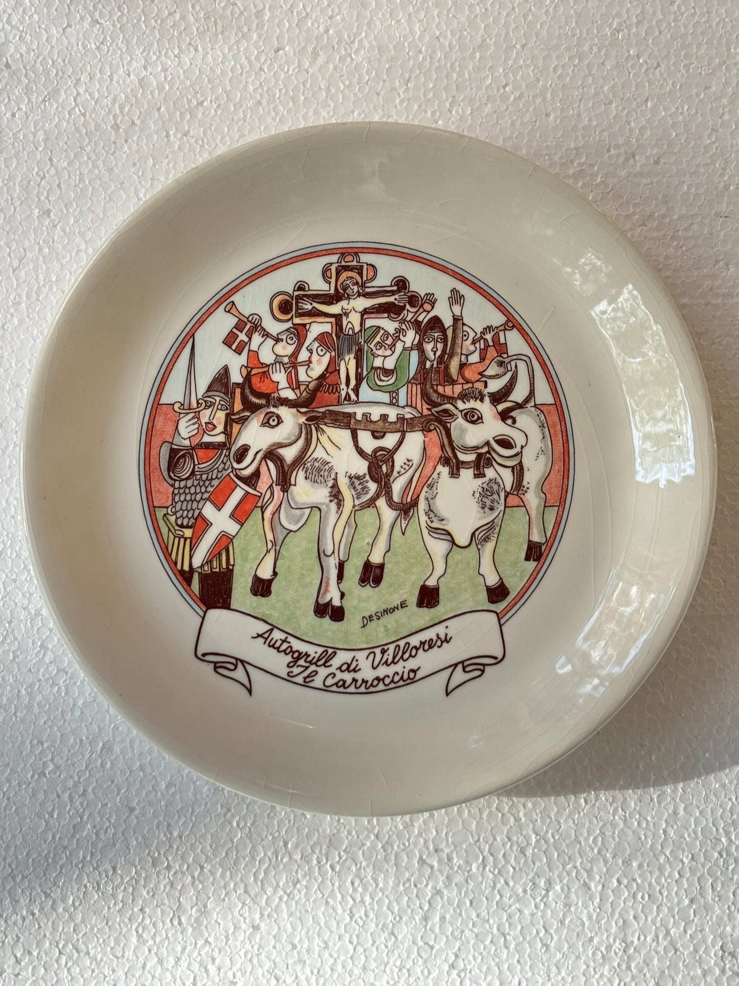 Vintage Autogrill plate by De Simone - Di Villoresi Il Carroccio, 1960s Italian highway memorabilia
