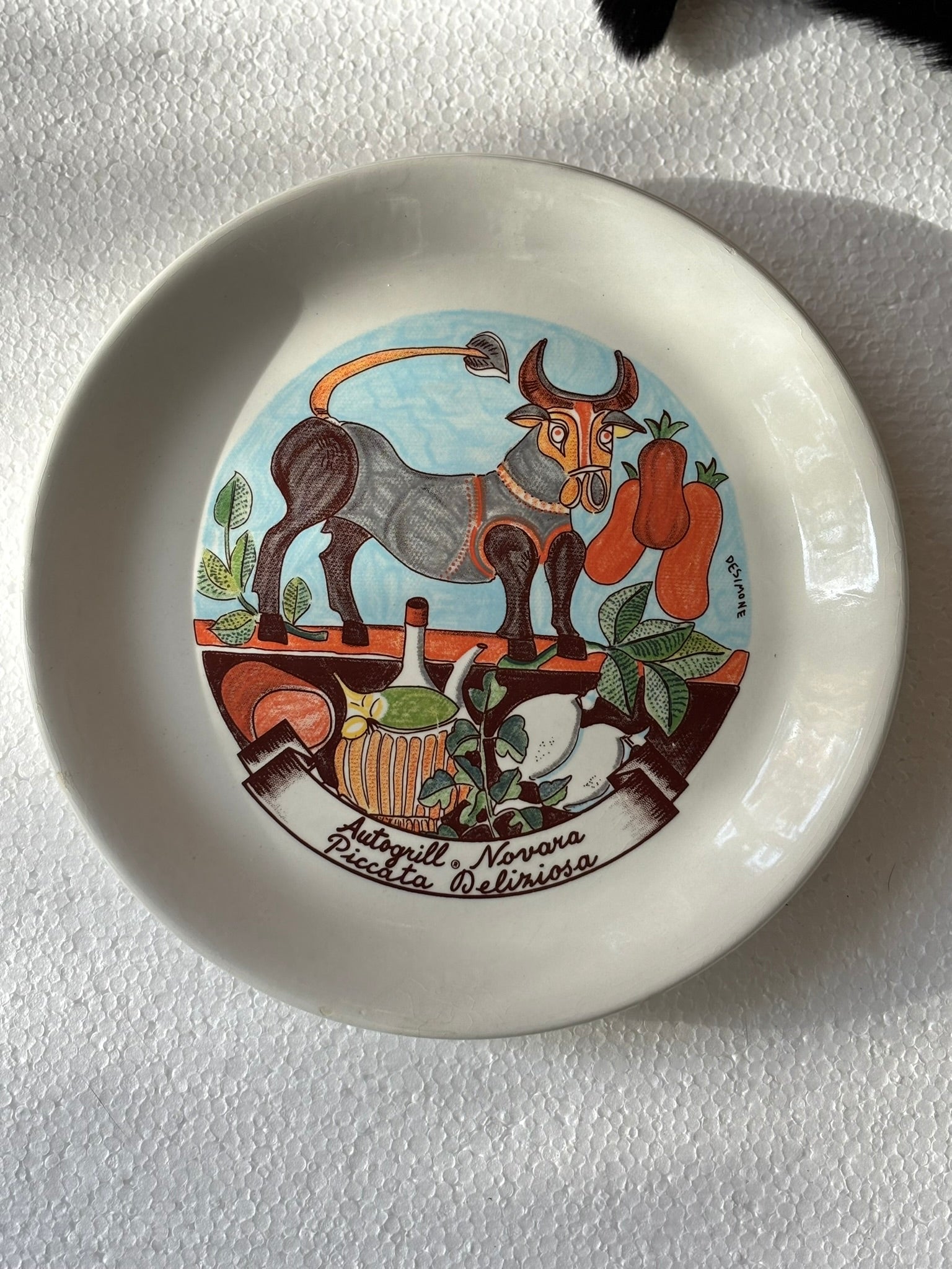 Vintage Autogrill plate by De Simone - Novara Piccata Deliziosa, 1960s Italian highway memorabilia
