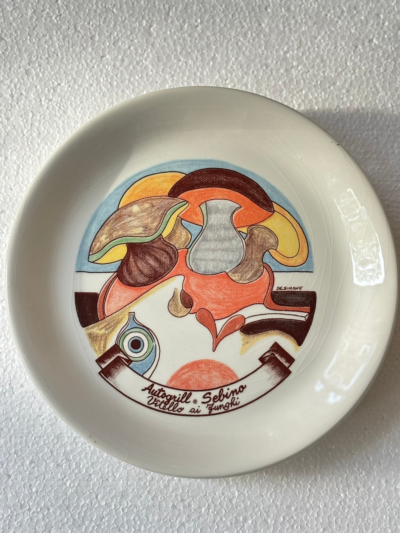 Vintage Autogrill plate by De Simone - Limena Seppie alla Veneziana, 1960s Italian highway memorabilia
