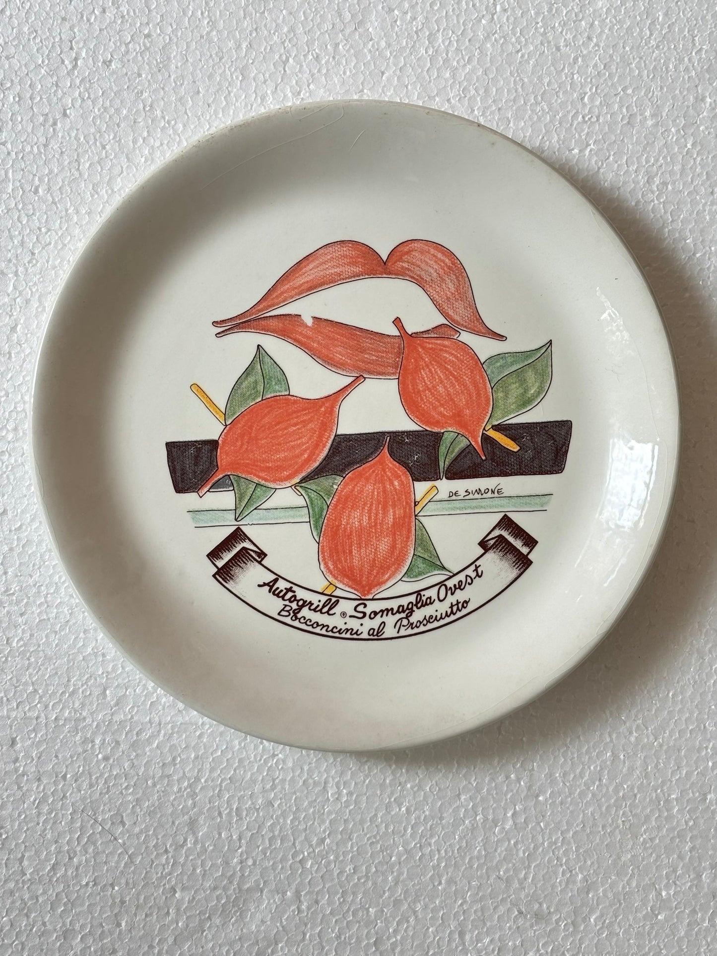 Vintage Autogrill Plate by De Simone - Somaglia Ovest Bocconcini al Prosciutto