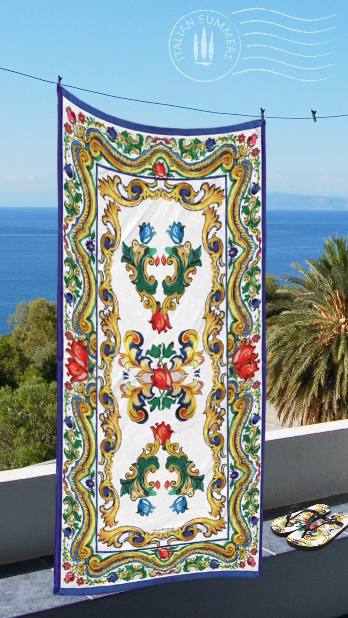 Beach towel Sweet Sicilian Maiolica, Italy beach towel, Italian tiles, Italian baroque, Italy Beach, Sicily, Amalfi Coast, Positano, Capri,