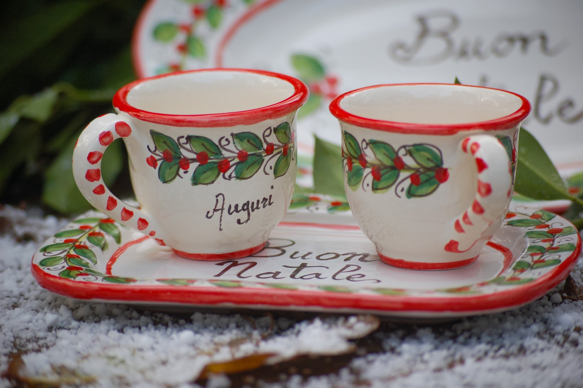 Buon Natale  Espresso cups and tray set, Italian coffee set for Christmas