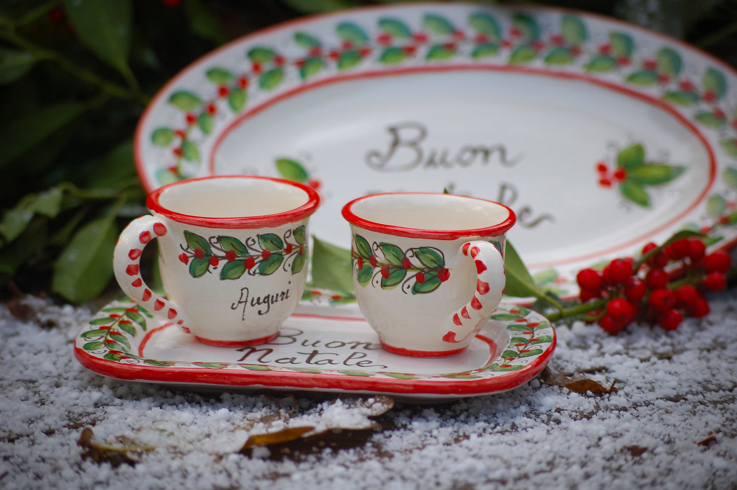 Buon Natale  Espresso cups and tray set, Italian coffee set for Christmas Italian table  ware
