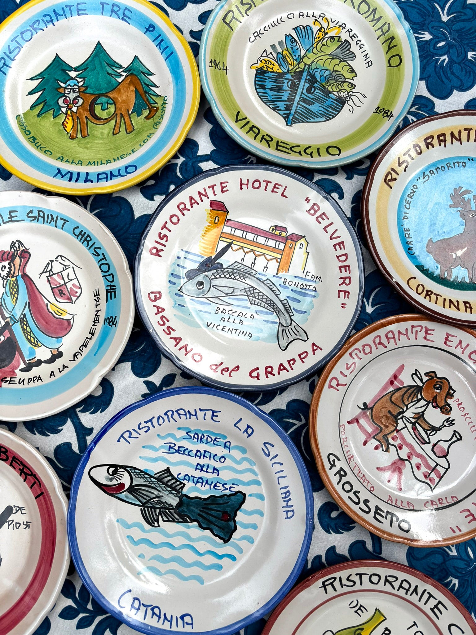 Collection authentic vintage Buon Ricordo plates vintage Italian restaurant plates