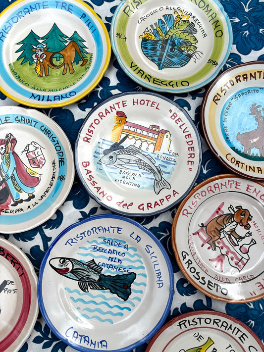 Collection authentic vintage Buon Ricordo plates vintage Italian restaurant plates