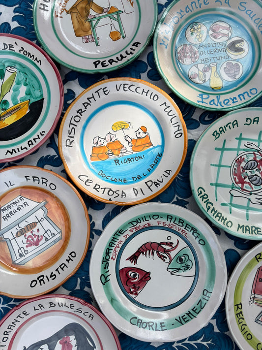 Collection of authentic vintage Buon Ricordo Ricordo plates vintage Italian Restaurant plates