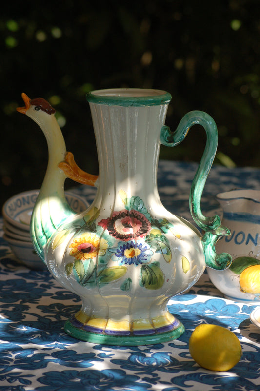 Italian vintage carafe decorated with flowers and goose head from the sixties by Italian Summers