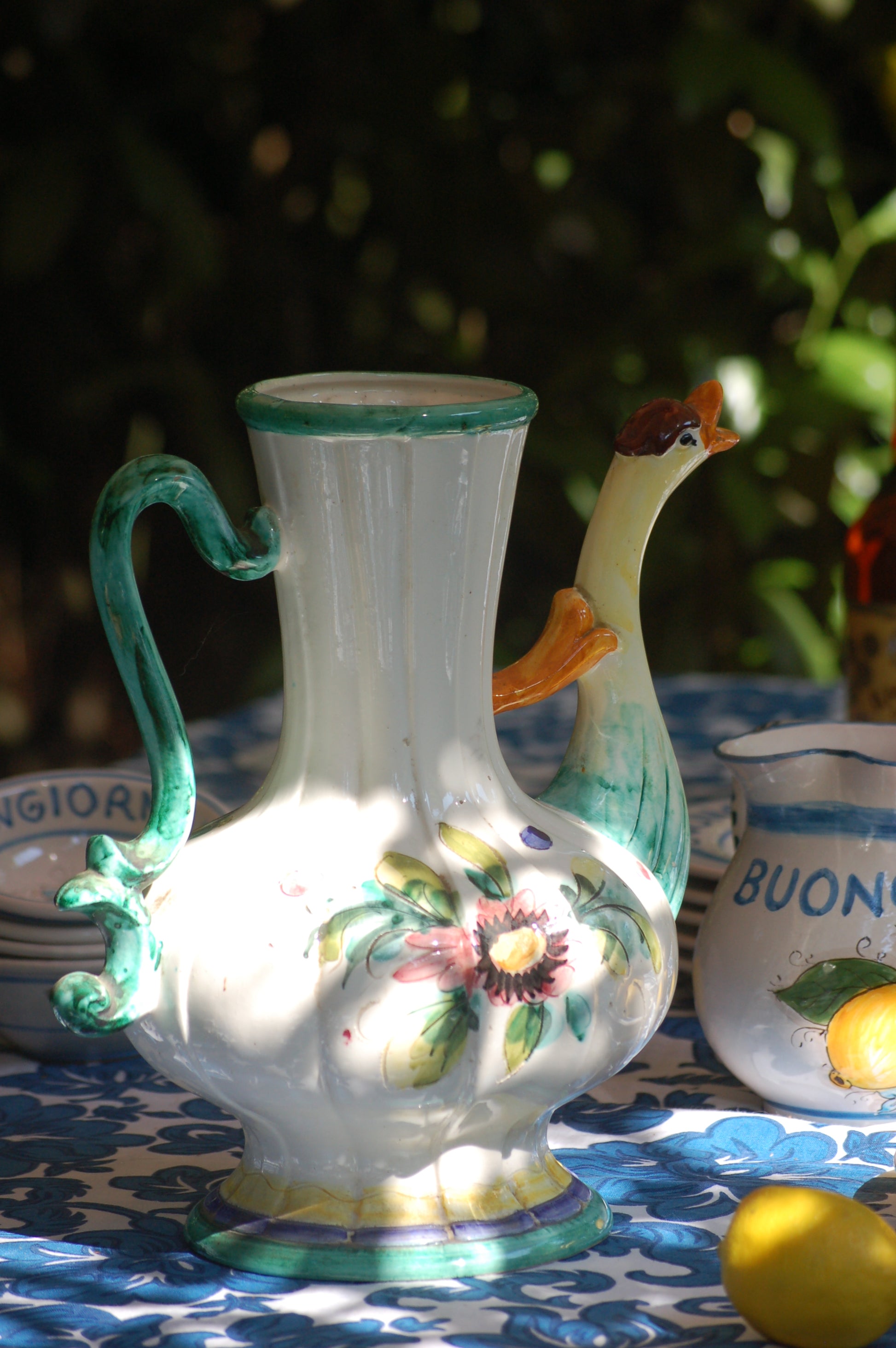 Italian vintage carafe decorated with flowers and goose head from the sixties 3