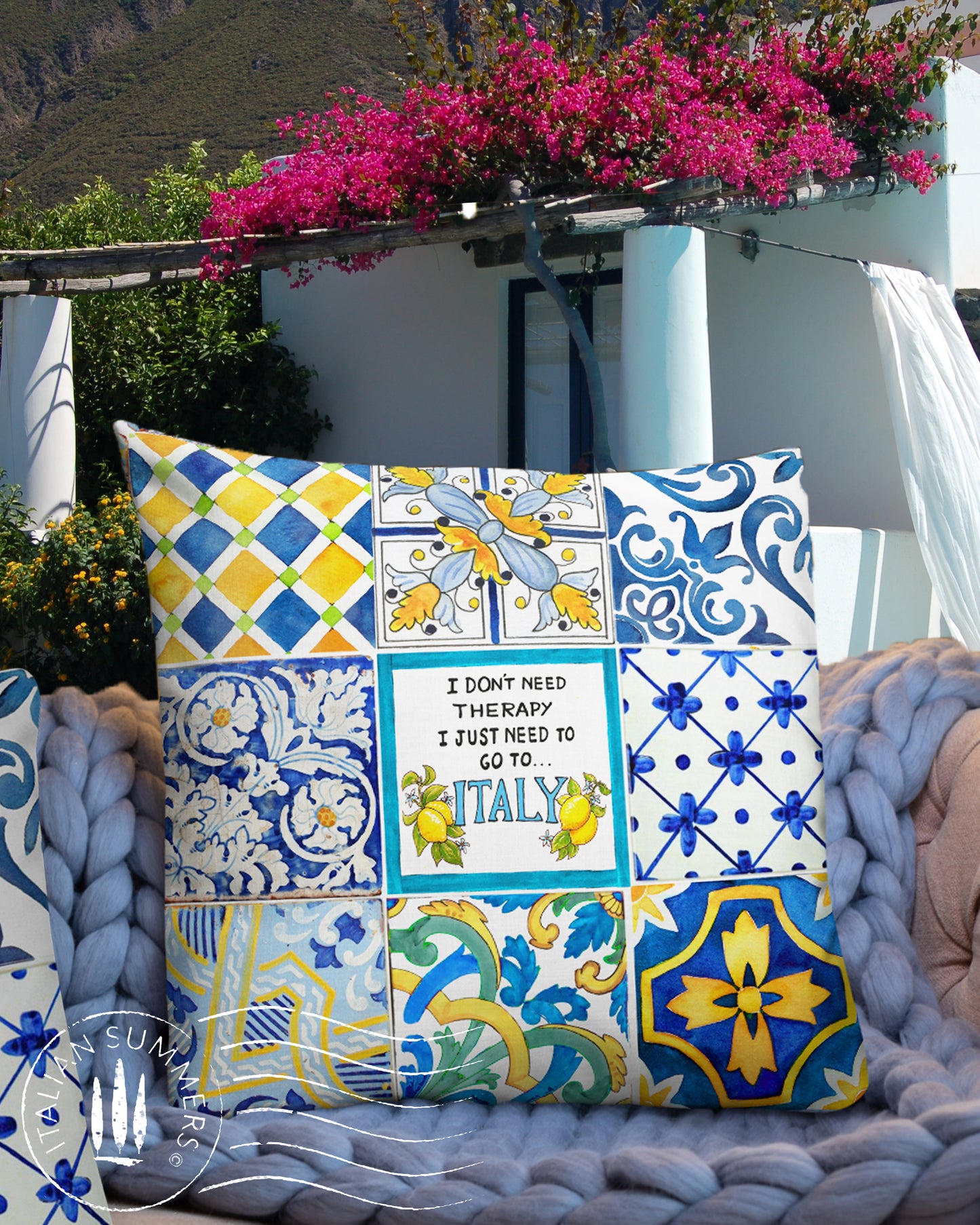 Crafted with stunning majolica tiles, this eye-catching pillow cover will transport you to the stunning Capri shores with just a glance.