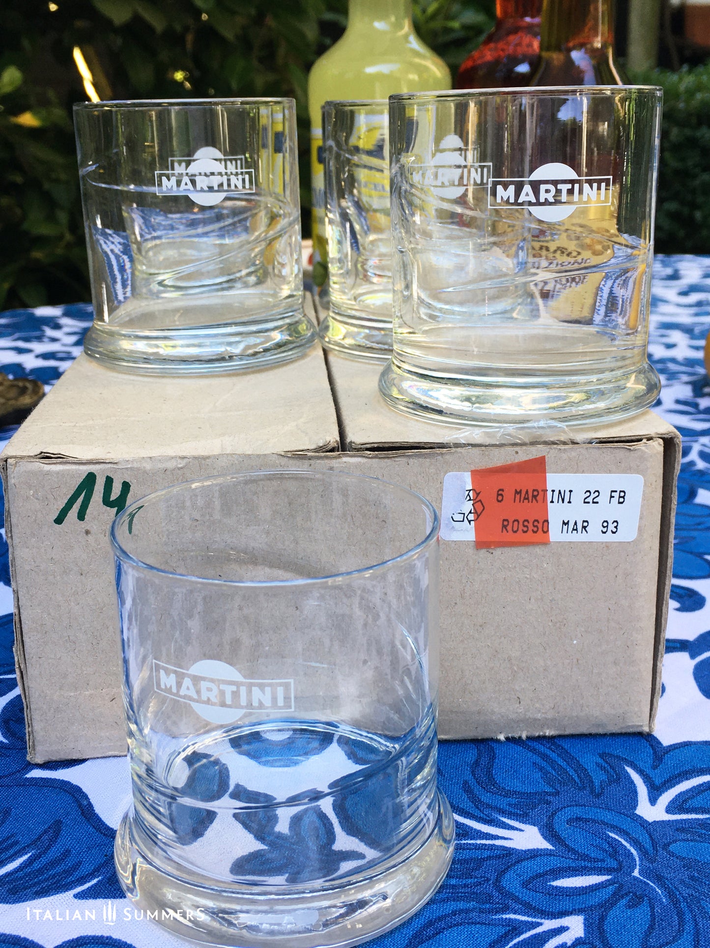 Vintage Martini Rosso Glasses | Swirl Textured Italian Barware, Set of 6, original 1993 box