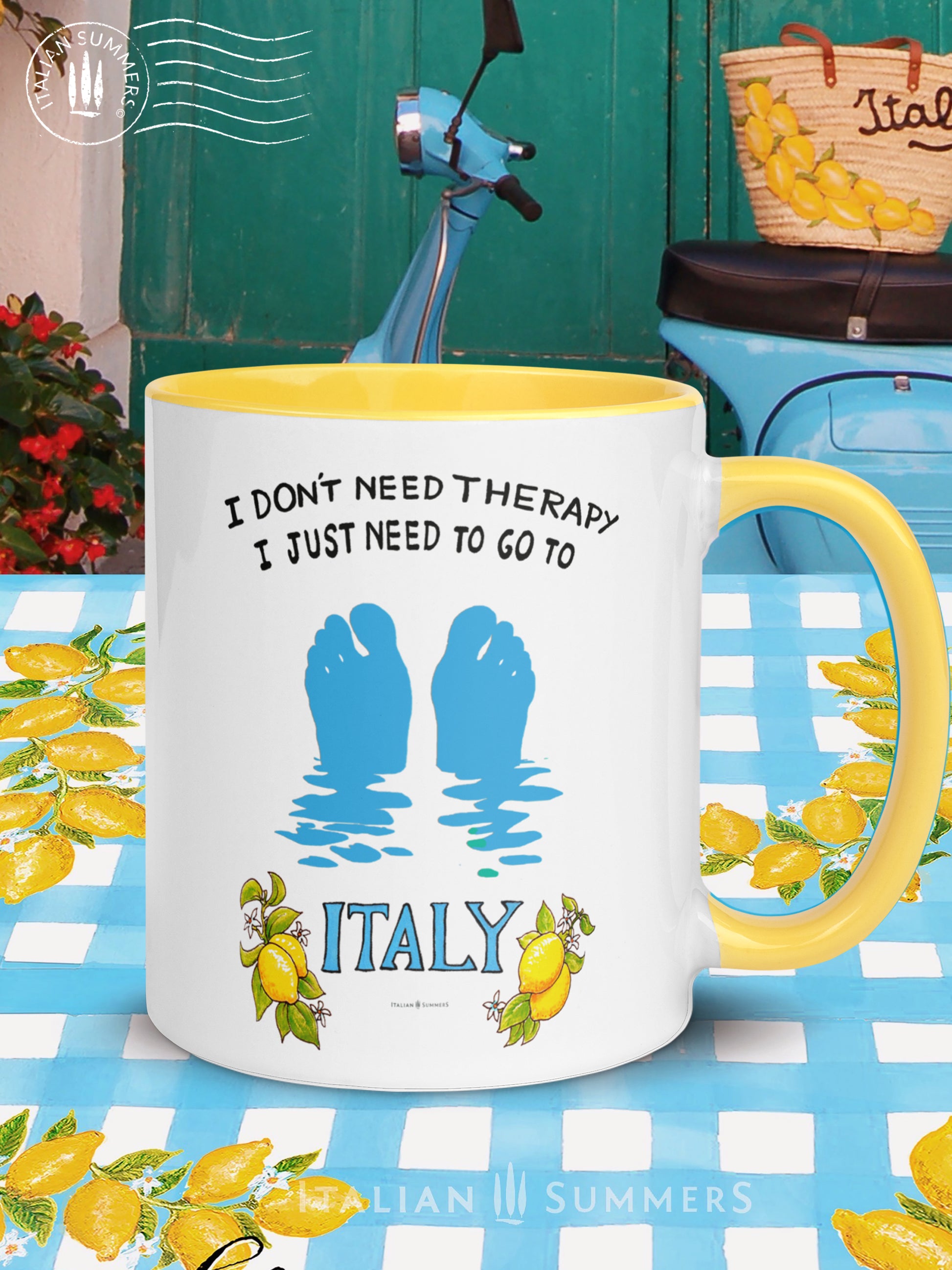 I don't need therapy, I just need to see ice cream colored, clifside, Italian villages with my footies in the blue Mediterranean sea! A perfect gift for your Italy lover friends or treat yourself to this happy coffee or thee mug.