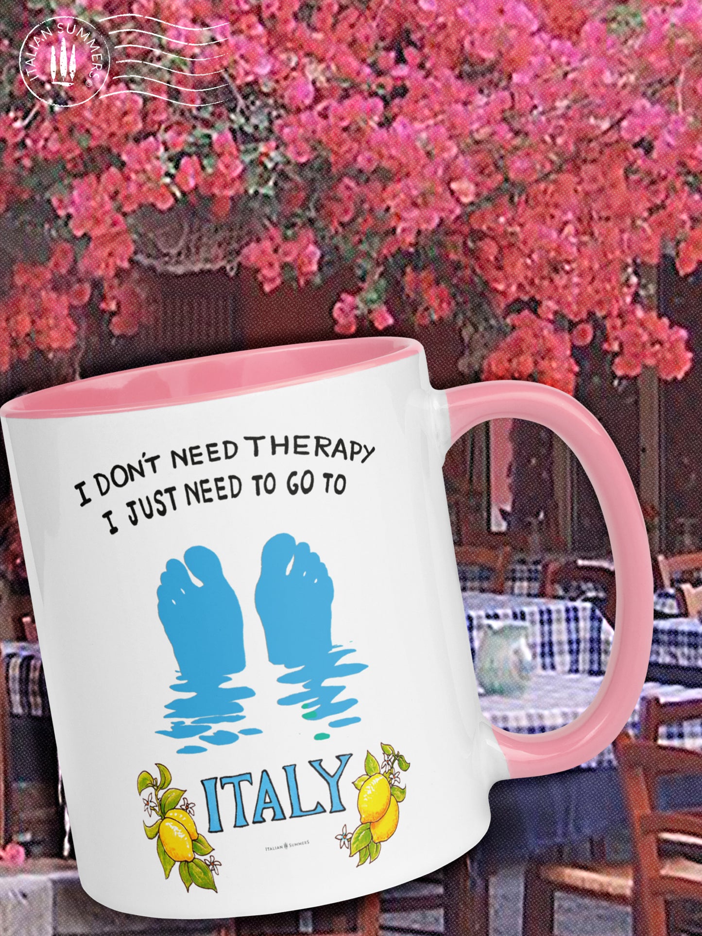 I don't need therapy, I just need to see ice cream colored, clifside, Italian villages with my footies in the blue Mediterranean sea! A perfect gift for your Italy lover friends or treat yourself to this happy coffee or thee mug.