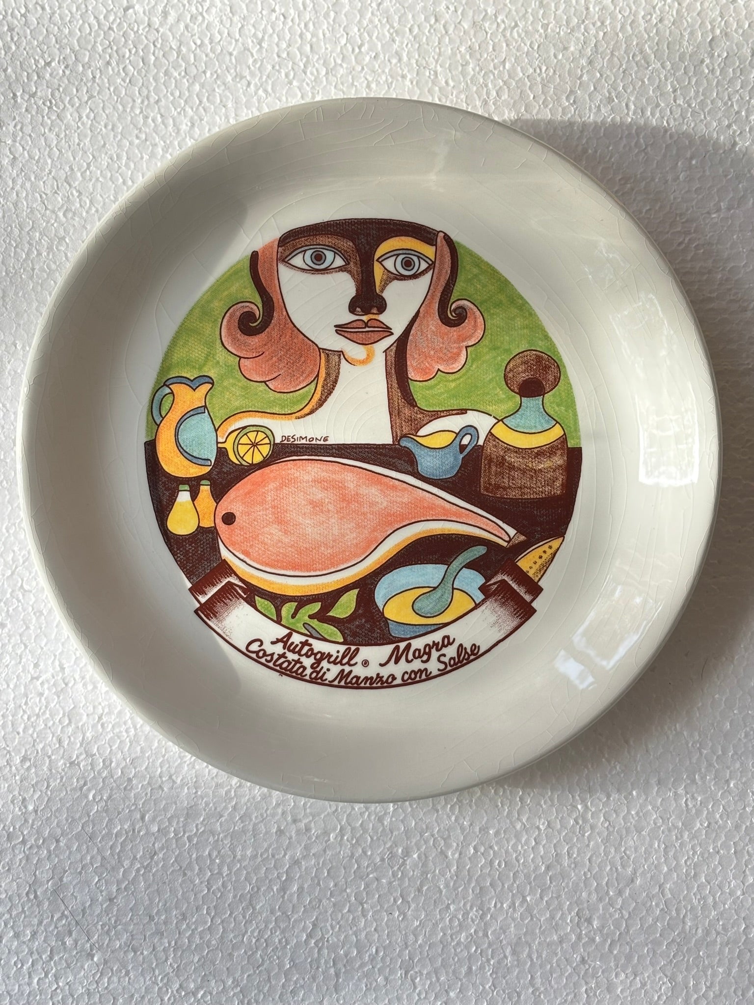 Vintage Autogrill plate by De Simone - Magra Costata di Manzo con Salse, 1960s Italian highway memorabilia
