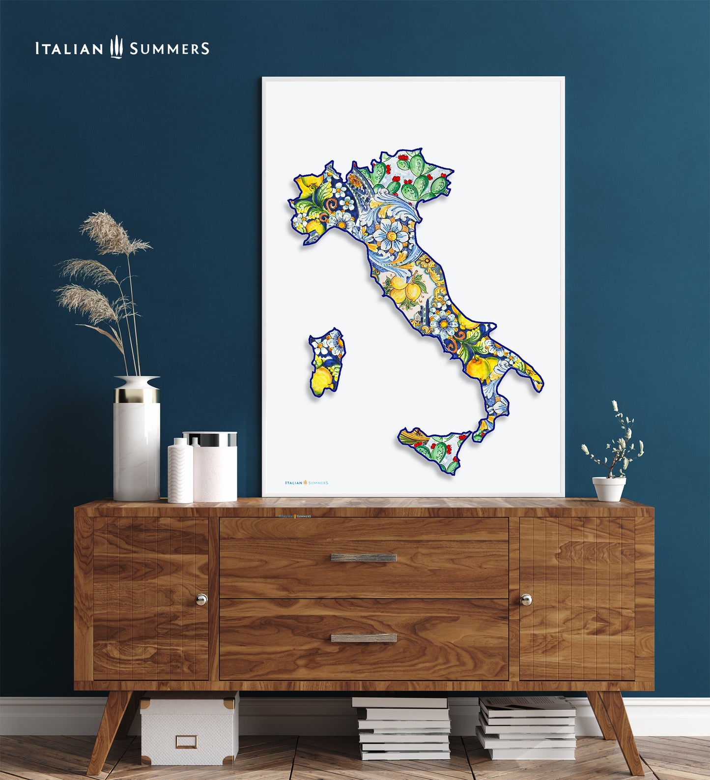 Italy Maiolica Poster, Majolica tiles, Italian map, Italy, Italian Tiles Poster