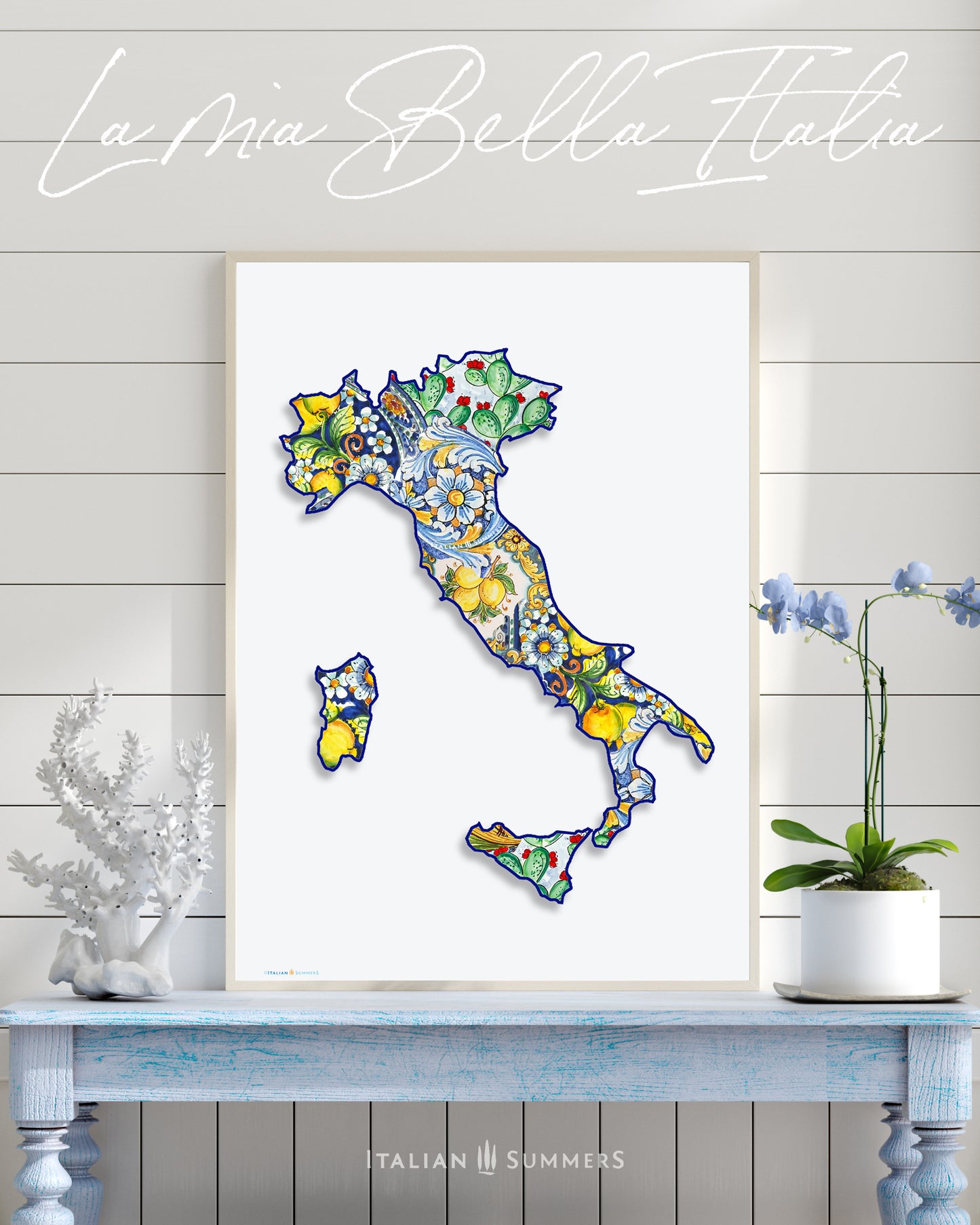 Italy Maiolica Poster, Majolica tiles, Italian map, Italy, Italian Tiles Poster