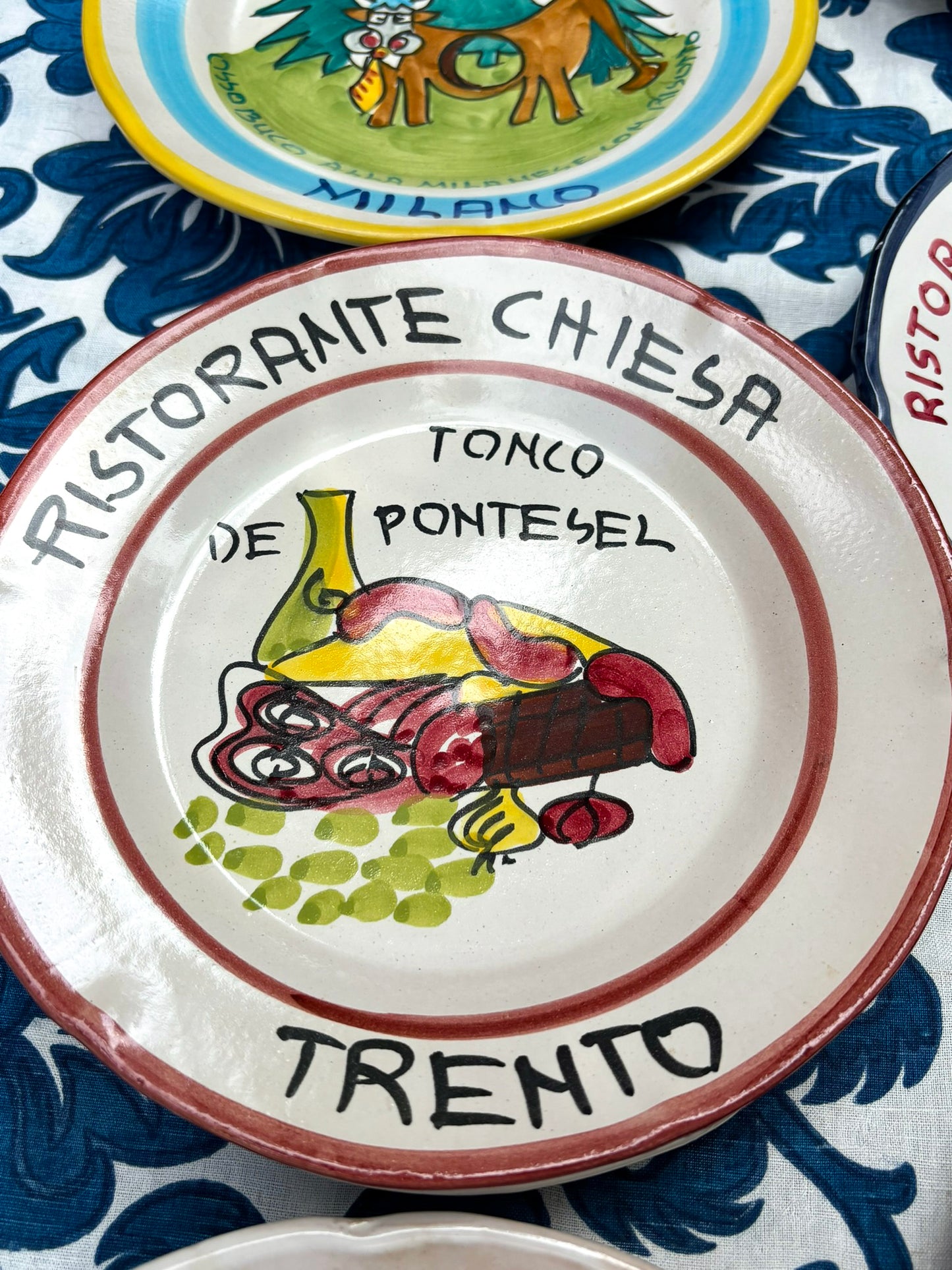 Vintage Buon Ricordo plate from Ristorante Chiesa Trento - Hand-painted Italian ceramic commemorative plate