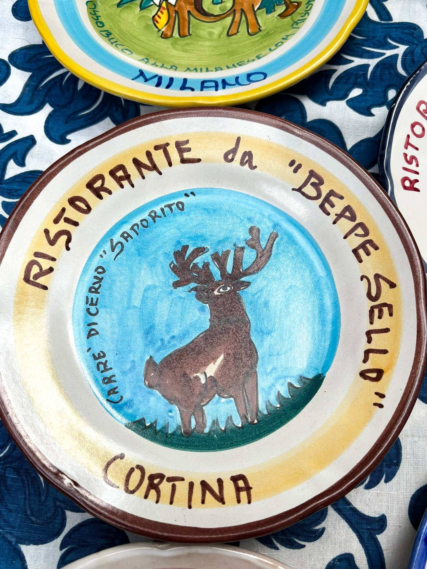 Vintage Buon Ricordo plate from Ristorante da Beppe Sello Cortina - Hand-painted Italian ceramic commemorative plate