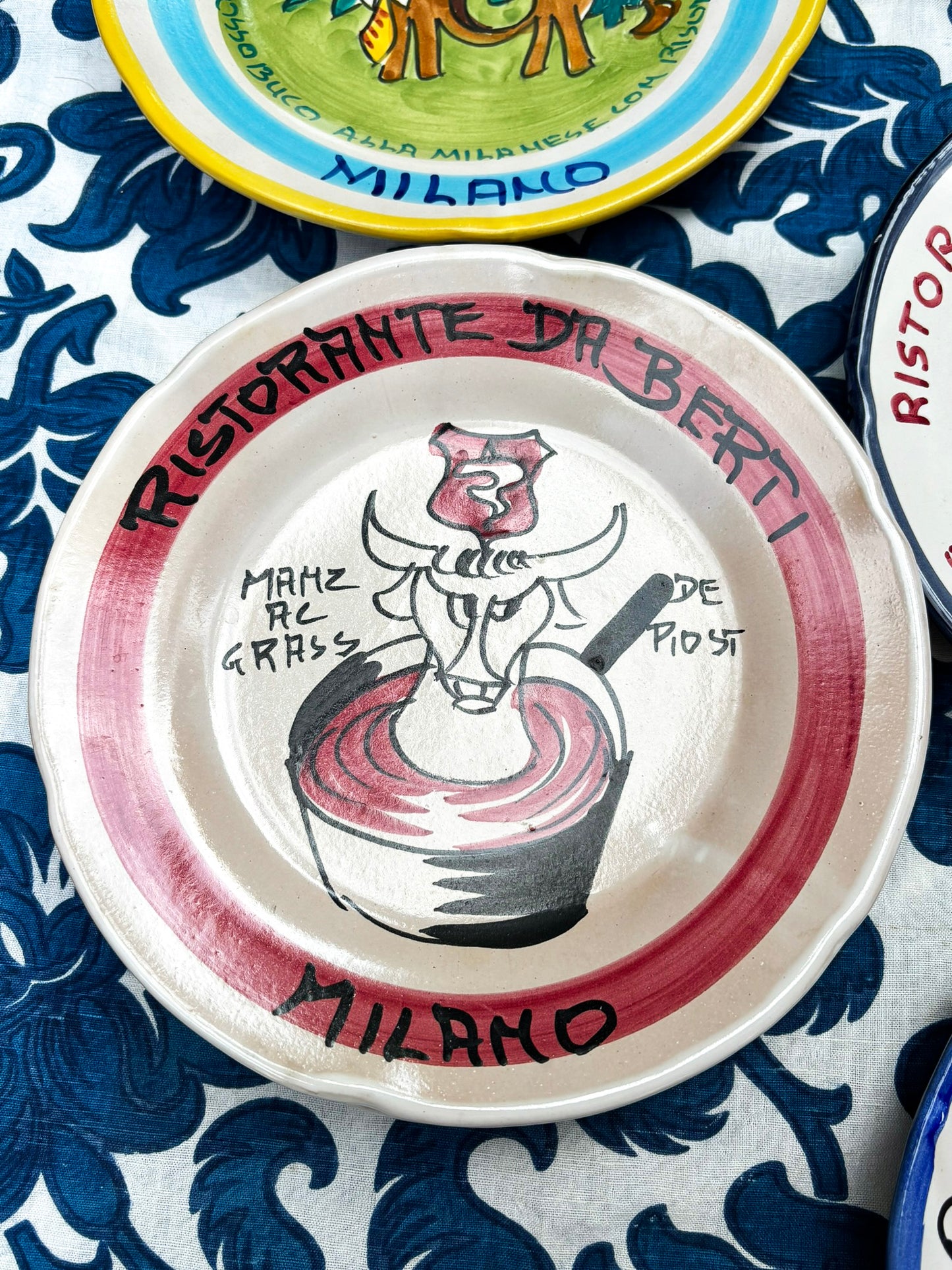 Vintage Buon Ricordo plate from Ristorante Da Berti Milano - Hand-painted Italian ceramic commemorative plate
