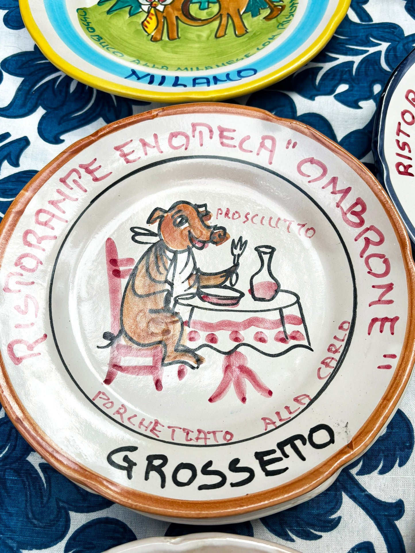 Vintage Buon Ricordo plate from Ristorante Enoteca Ombrone Grosseto - Hand-painted Italian ceramic commemorative plate