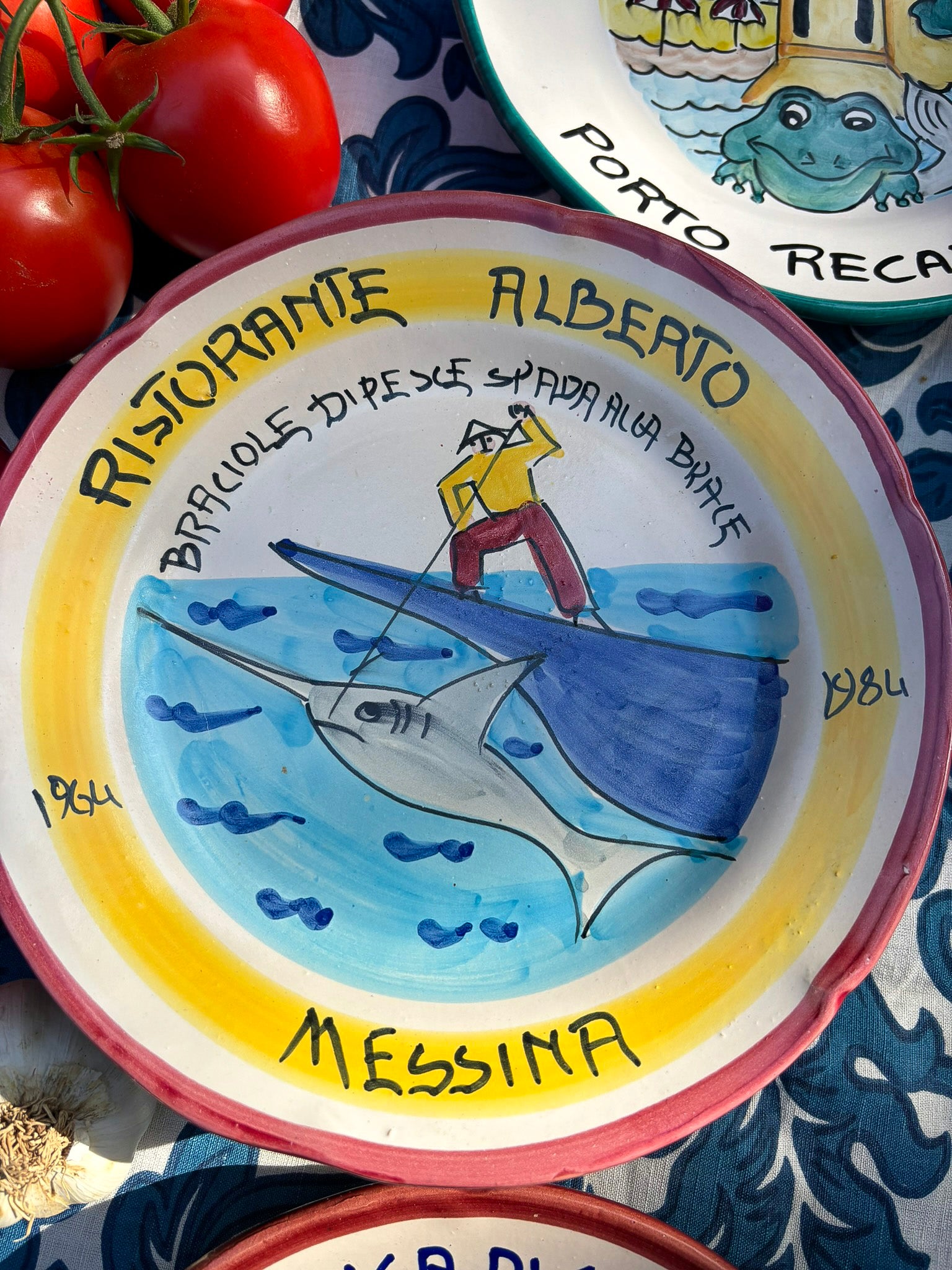 Vintage Buon Ricordo plate from Ristorante Alberto Messina- Hand-painted Italian ceramic commemorative plate