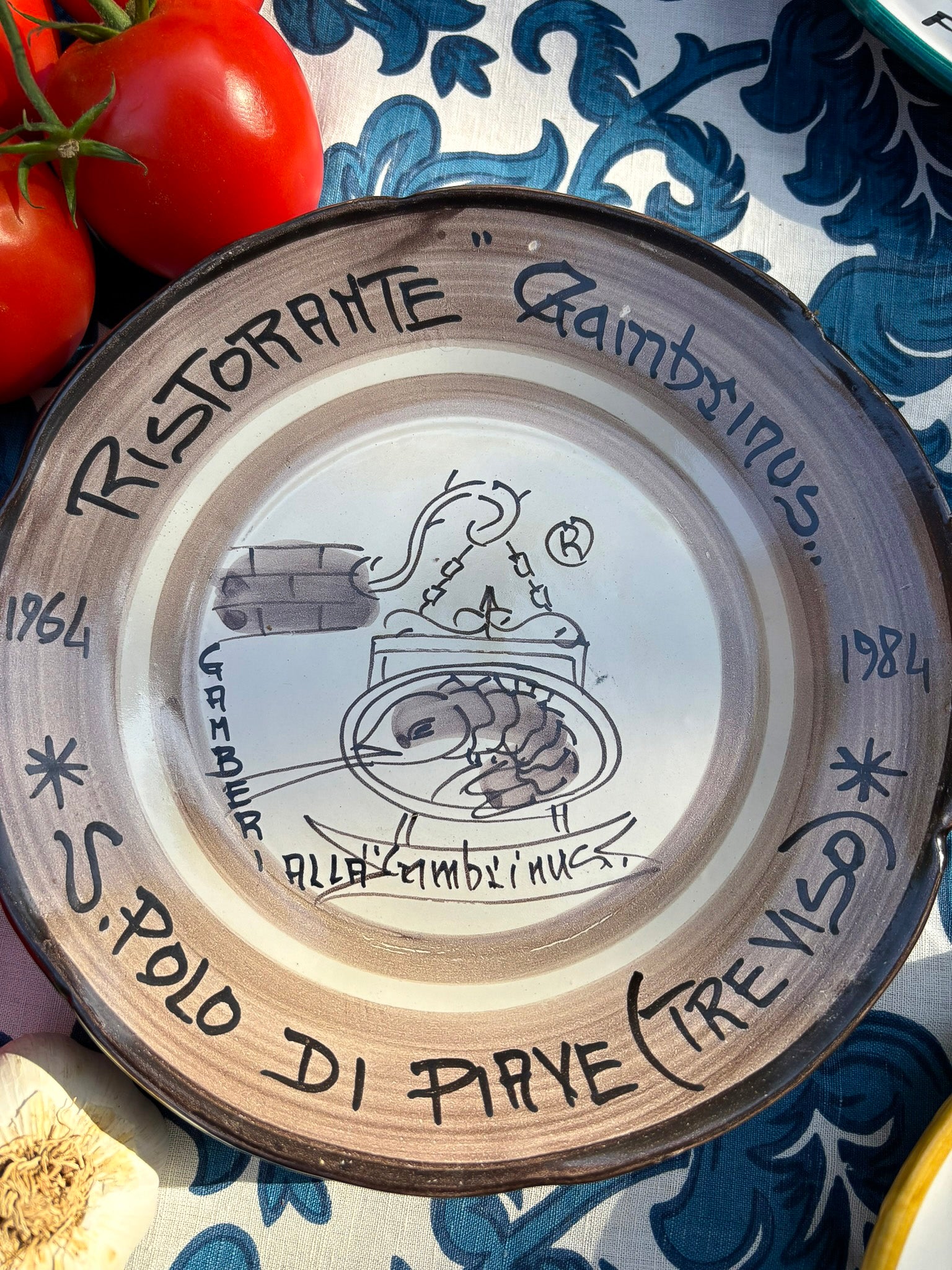 Vintage Buon Ricordo plate from Ristorante Gamvrinus S. Polo di Piave Treviso - Hand-painted Italian ceramic commemorative plate