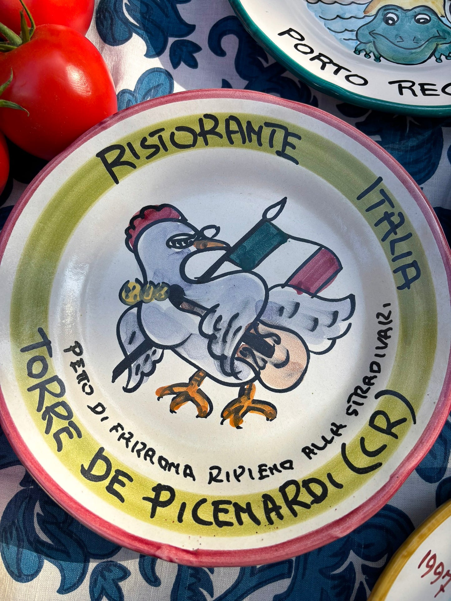 Vintage Buon Ricordo plate from Ristorante Italia Torre de Picenardi Cremona- Hand-painted Italian ceramic commemorative plate