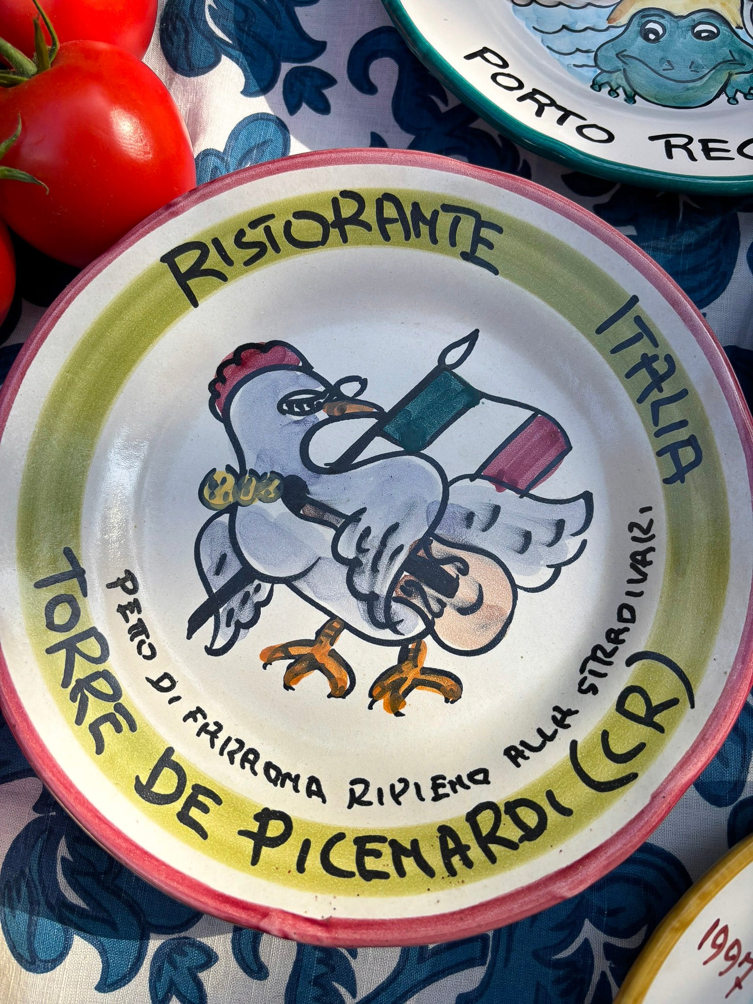 Vintage Buon Ricordo plate from Ristorante Italia Torre de Picenardi Cremona- Hand-painted Italian ceramic commemorative plate