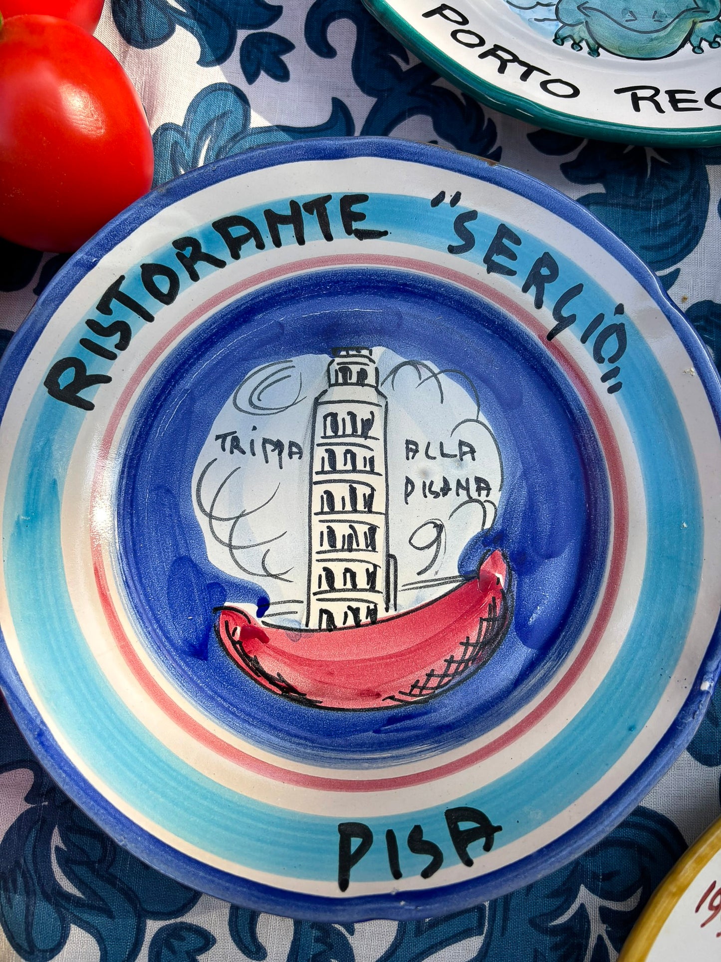 Vintage Buon Ricordo plate from Ristorante Sergio Pisa - Hand-painted Italian ceramic commemorative plate