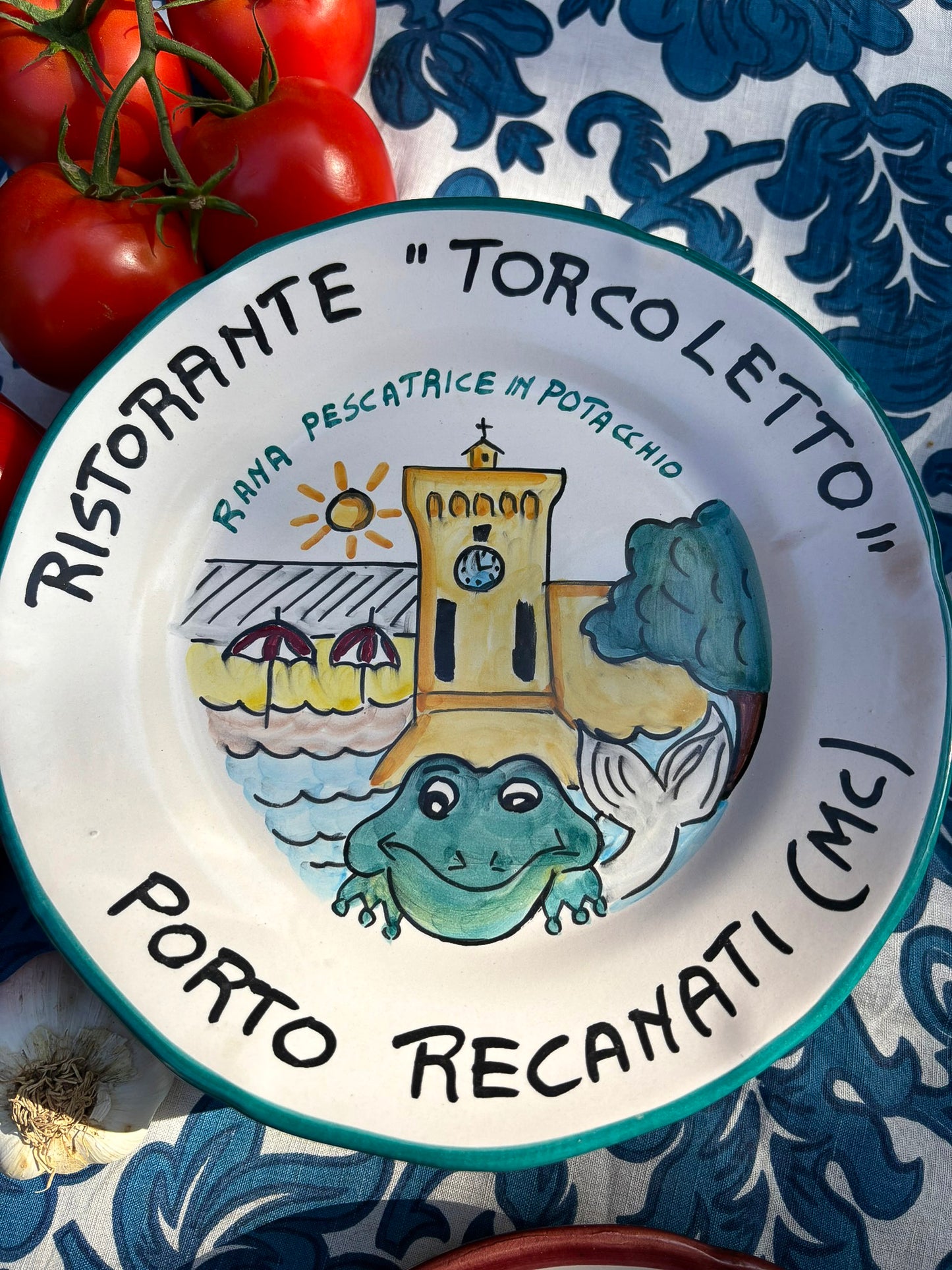 Vintage Buon Ricordo plate from Ristorante Torcholetto Porto Recanati - Hand-painted Italian ceramic commemorative plate