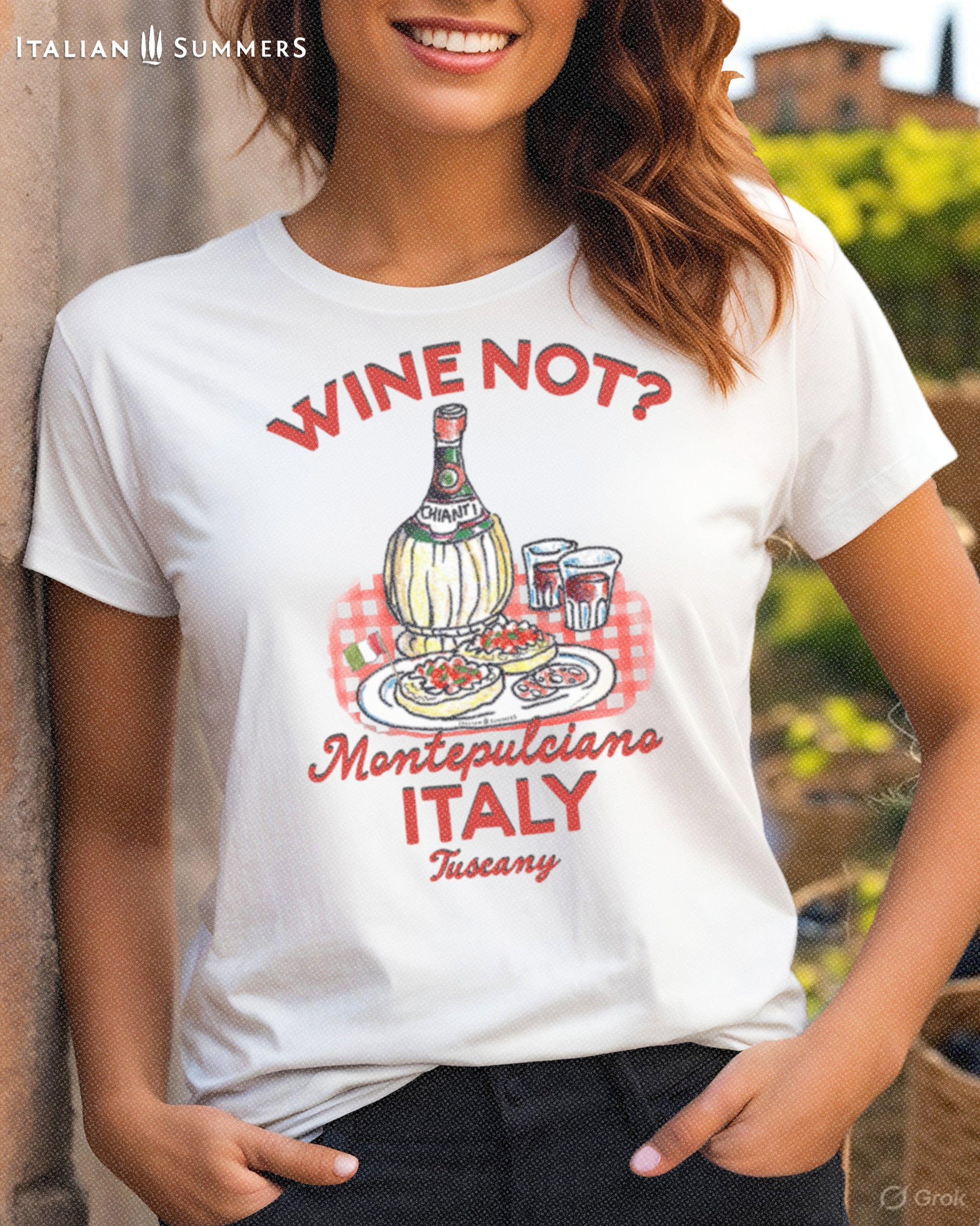 Unisex Chianti wine graphic tee styled with jeans – Tuscany-inspired casual outfit