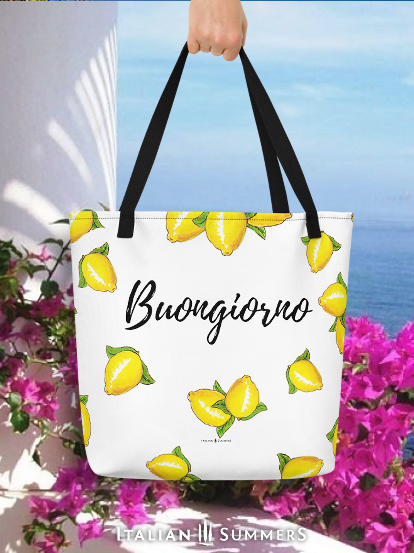 Tote Bag BUONGIORNO LIMONI  |  Italy tote, beach tote, Italian food lovers, Cucina Italiana, Italian food theme, Amore, Ciao, Italy traveler