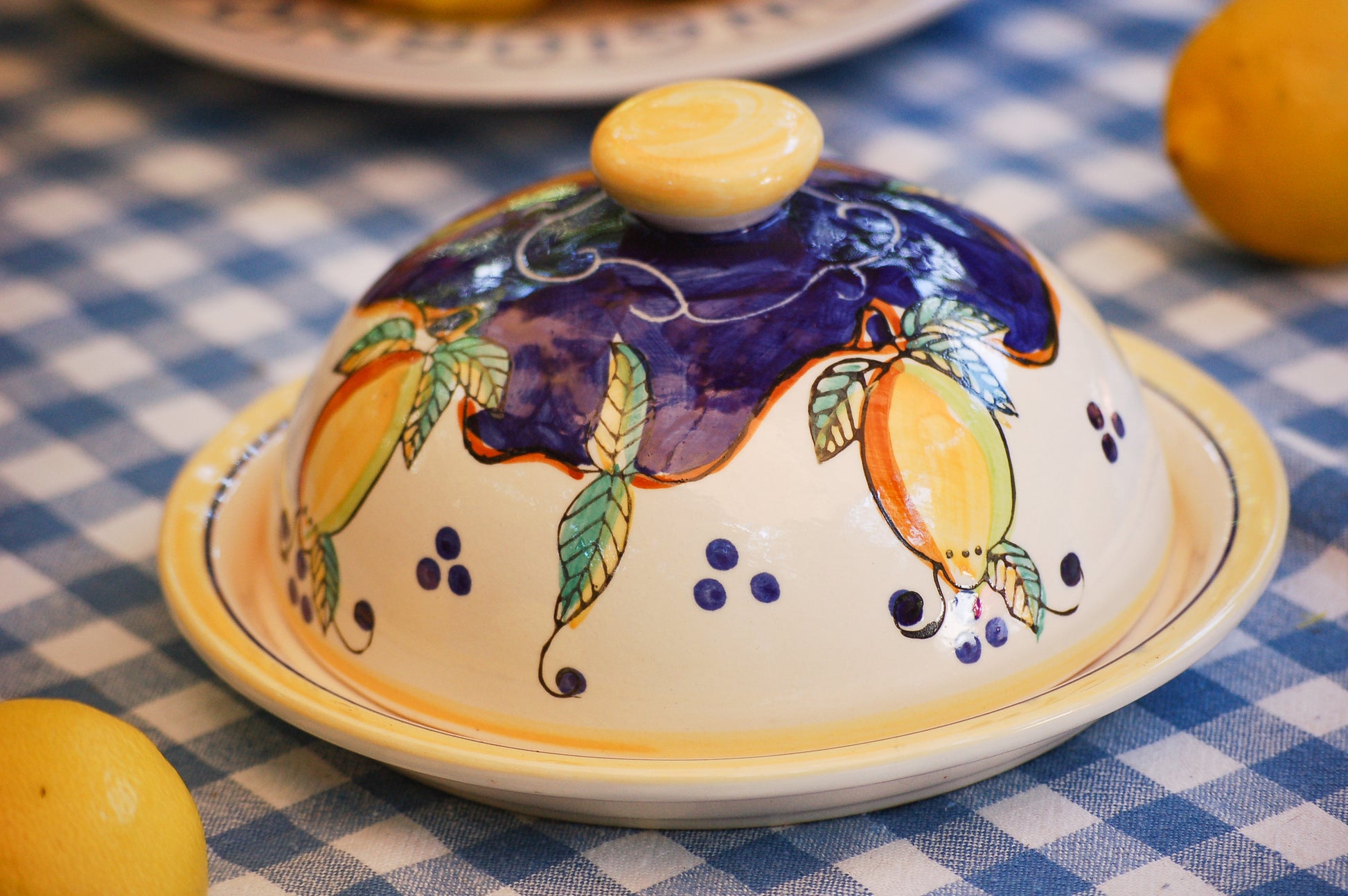 Vintage ceramic butter dish - cheese dish from Vietri, Amalfi Coast kitchen ware lemons