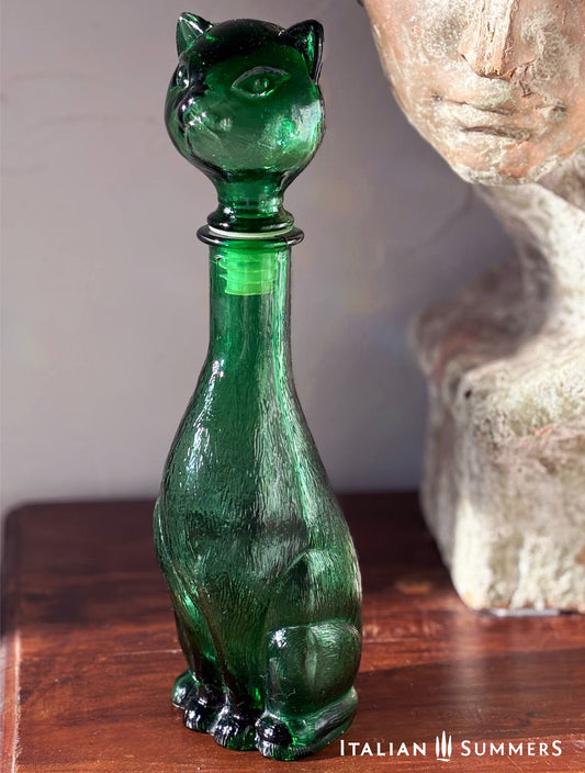 Vintage 1960-70s Empoli emerald glass Cat Genie Bottle/decanter, Italian designer decanter